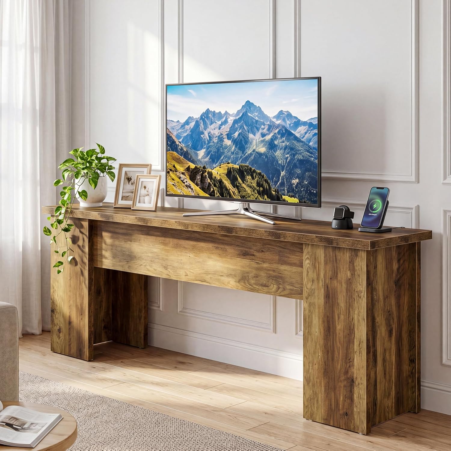 Tribesigns 63 inch W Farmhouse TV Stand for 55 to 75 Inches TVs Brown