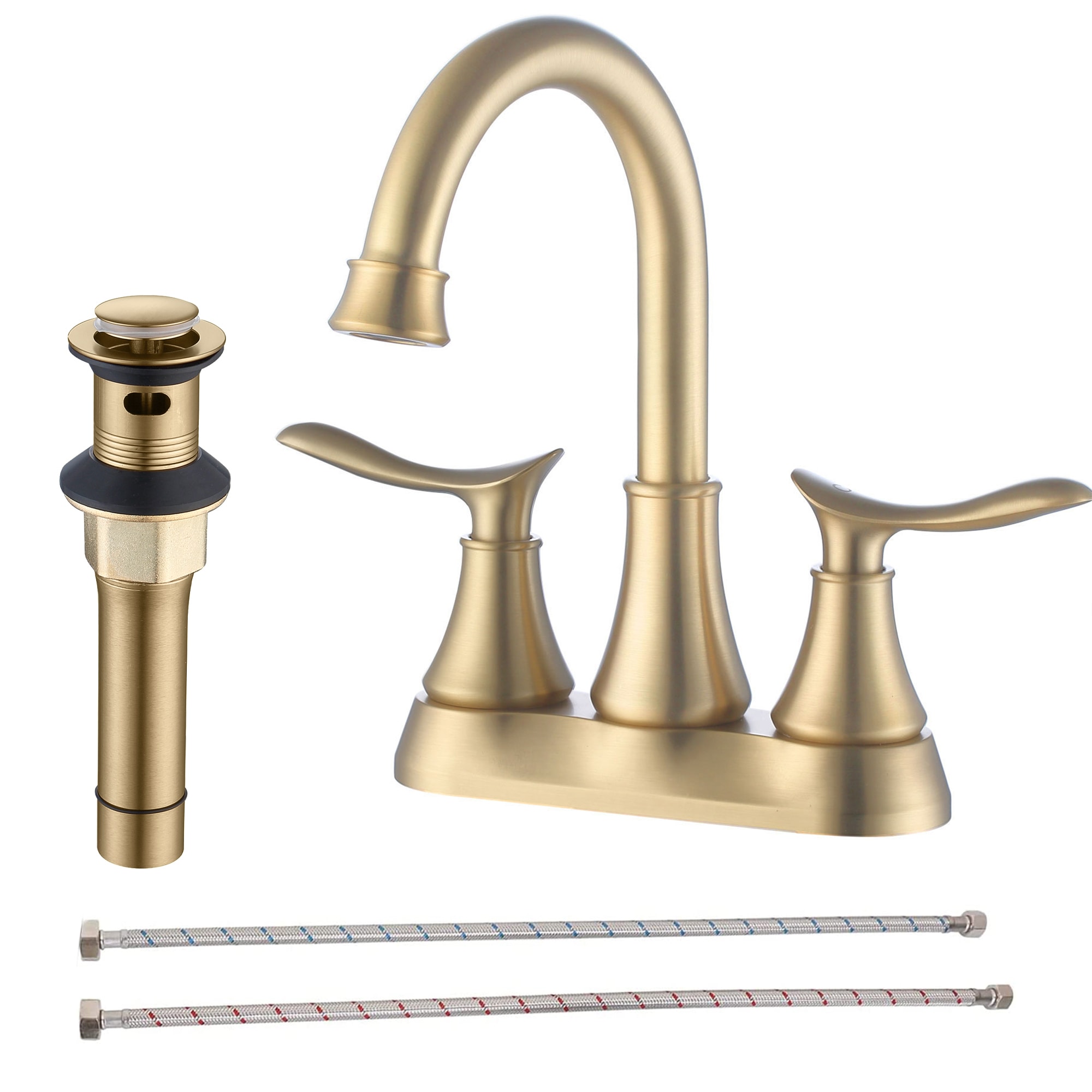 WELLFOR ZQB4009BG Brushed Gold 4-in centerset 2-handle Mid-arc Residential Handle Bathroom Sink Faucet with Drain