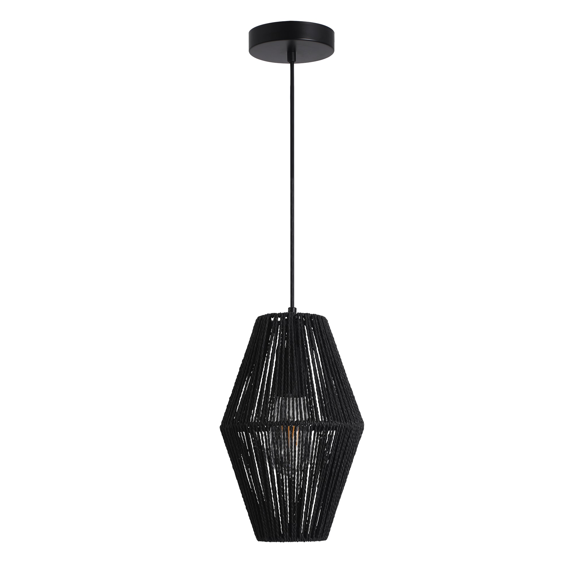 LamQee 06FTL0262ABK Rattan Pendant Light Black Farmhouse Geometric Mini Hanging Pendant light