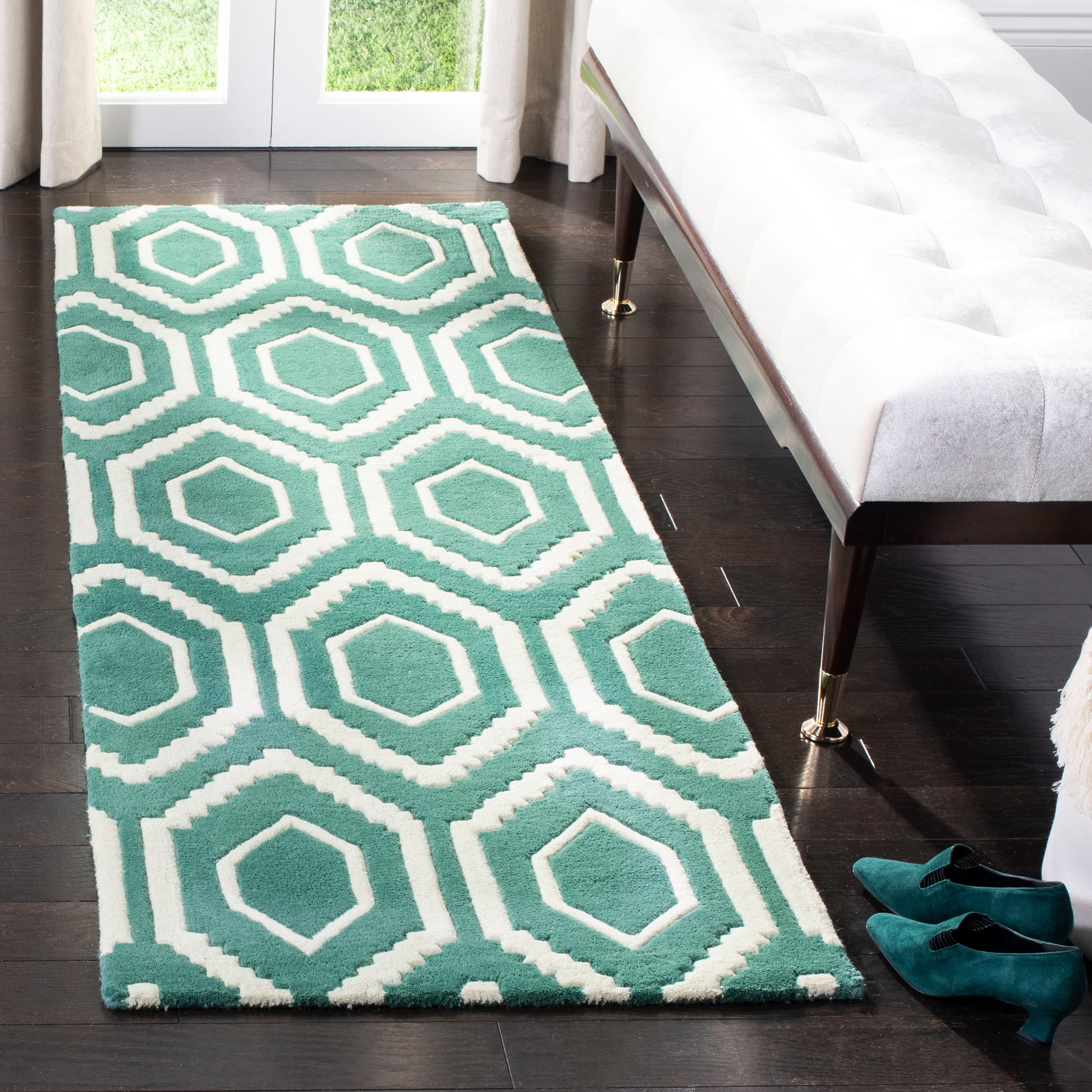  Chatham Teal/Ivory Contemporary 2ft-3in x 7ft Runner Rug