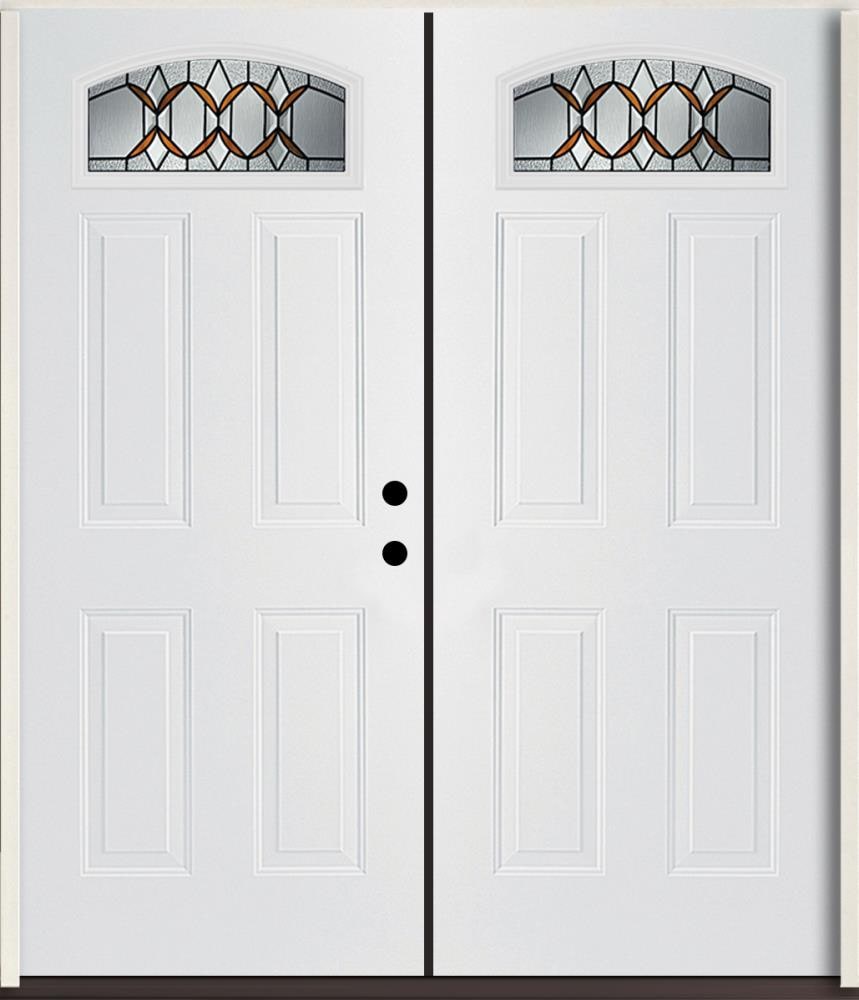 RELIABILT LO841860 Park Hill 72-in x 80-in x Fiberglass 1/4 lite Left-hand inswing Modern White Painted Prehung Double Front Door Insulating core