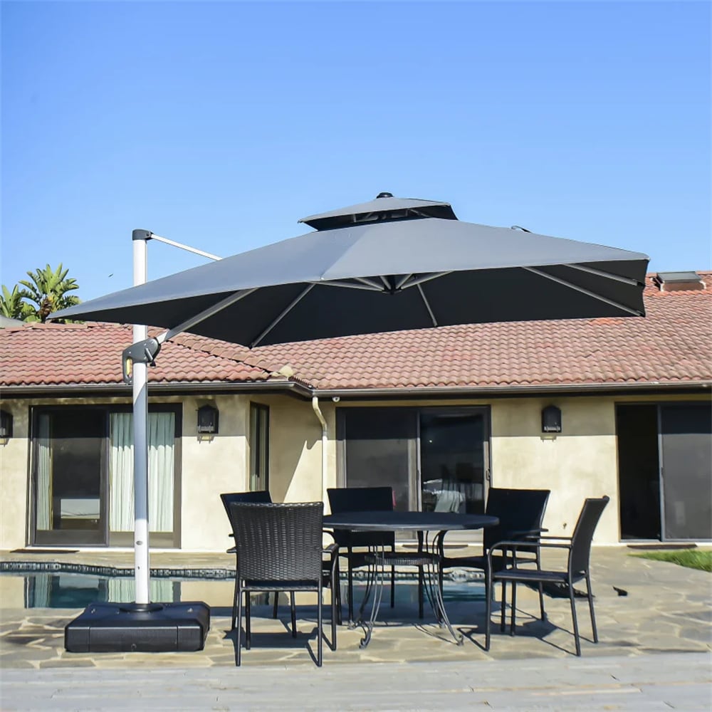 PURPLE LEAF LSLRS10-GY 10-ft Aluminum Gray Crank Cantilever Patio Umbrella