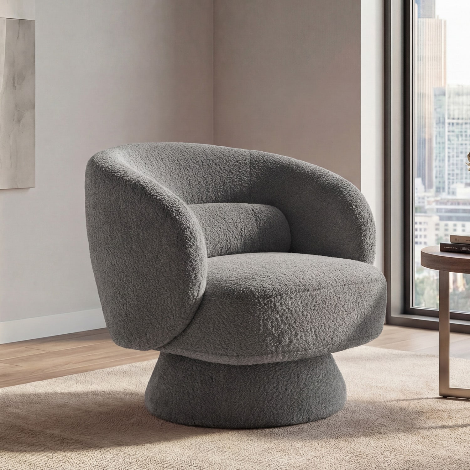 OKD - Swivel Accent Chair with Armrest Modern 360 Degree Swivel Barrel Chair with Curve Back and ...