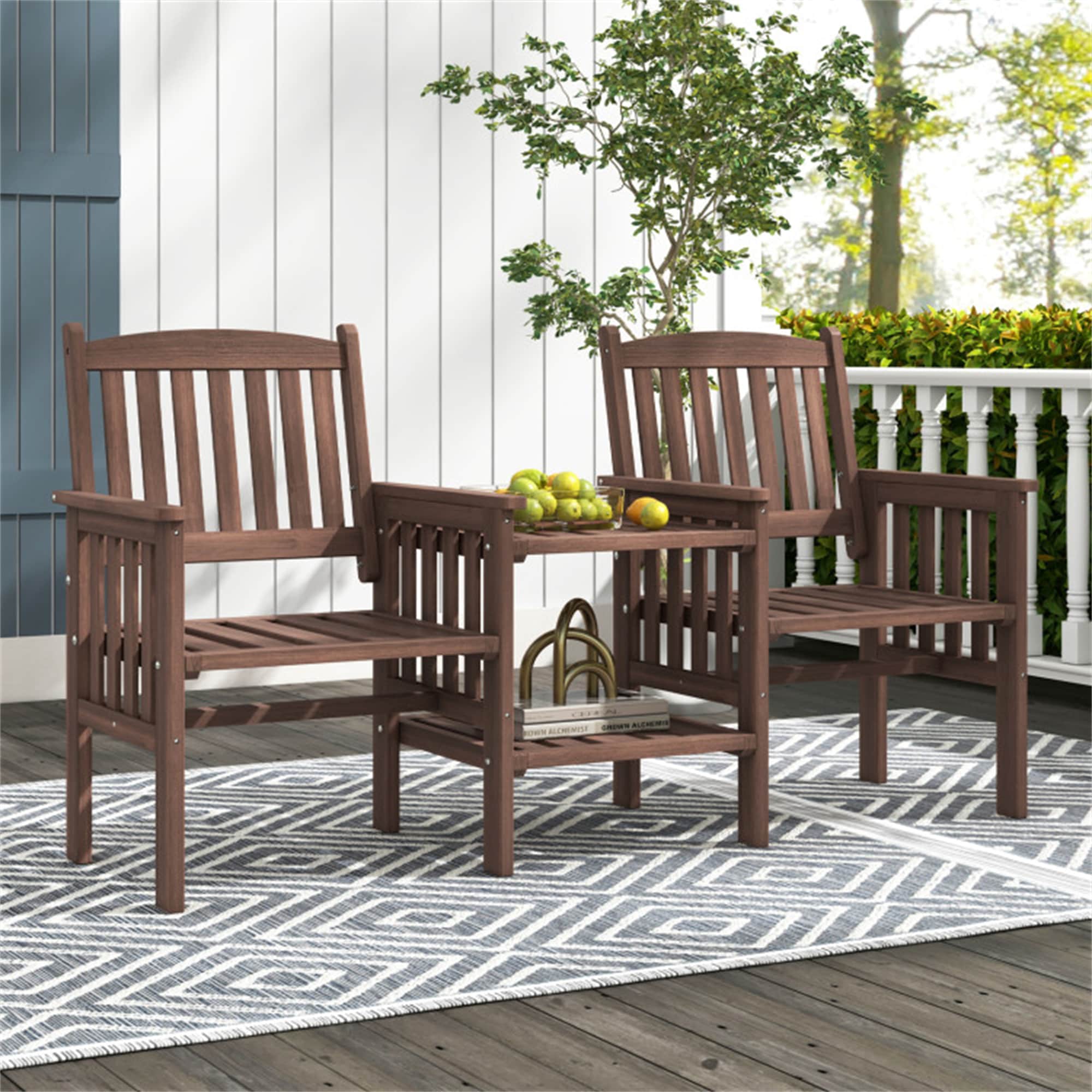 BABOOM BOM-T4242CF-CO Patio Fir Wood loveseat chair COFFEE/FIR WOOD Wood Frame Stationary Conversation Chair with Slat Seat