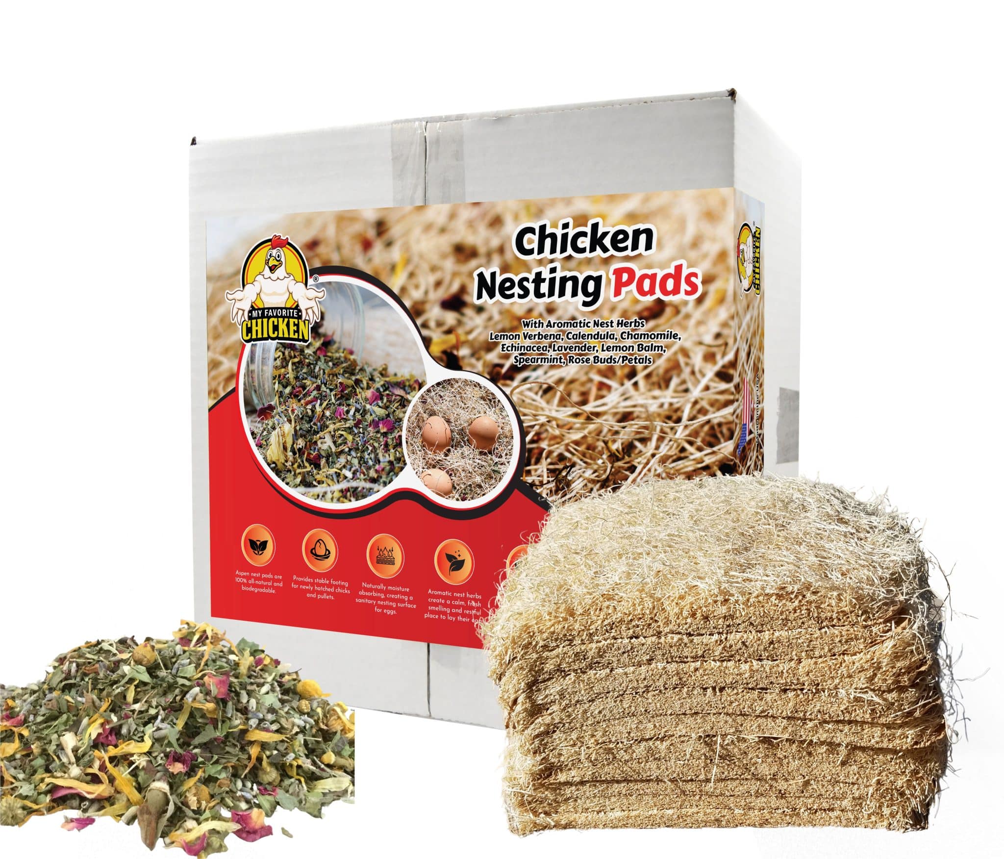 My Favorite Chicken Chicken Nesting Pads with Aromatic Nest Herbs 13 x 13 in 10 Pack Natural Excelsior Aspen Poultry Bedding Nest Liners