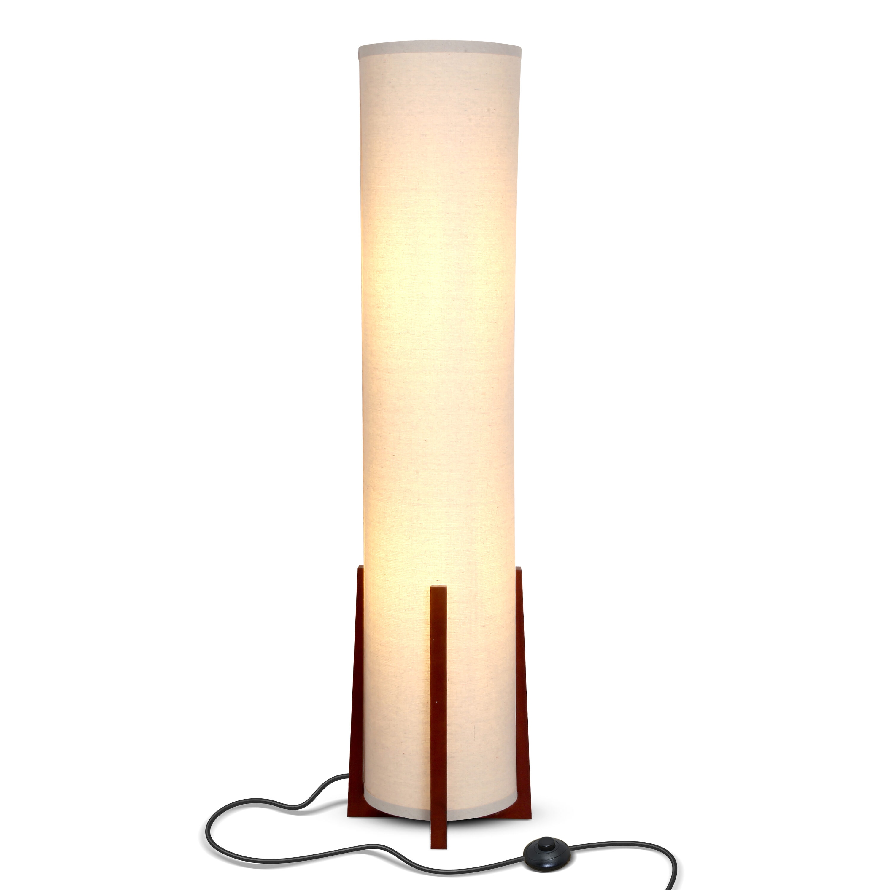48-Inch White Linen and Wood Floor Lamp with LED