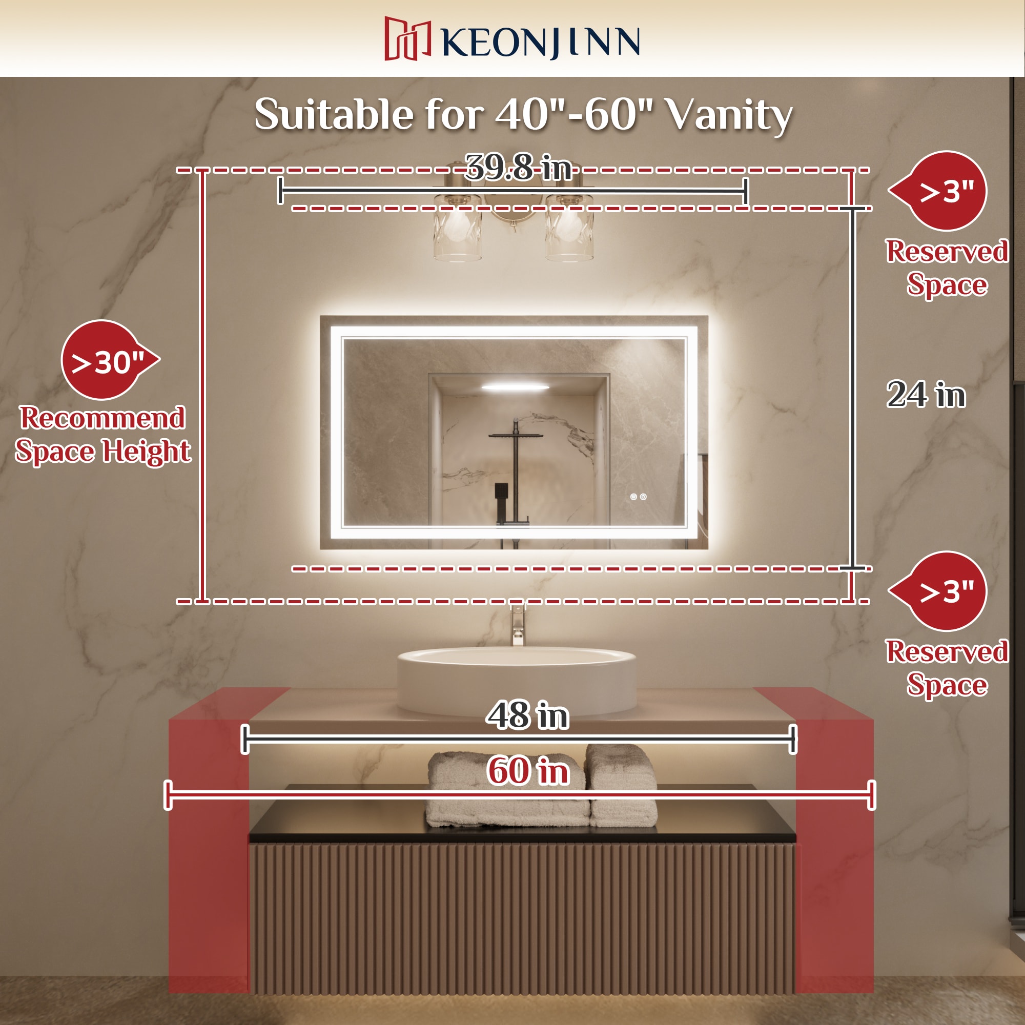 Keonjinn LW-JZ-ZGSSW-10161 Framed-Bath-Mirrors - View #3