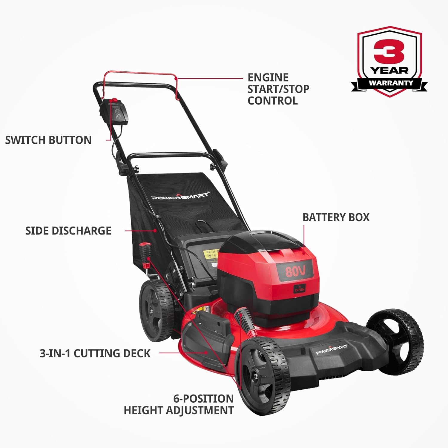 PowerSmart 80-volt 21-in Cordless Push Lawn Mower 6 Ah (1-Battery and Charger Included) DB2821 Sansujyuku sansujyuku.com