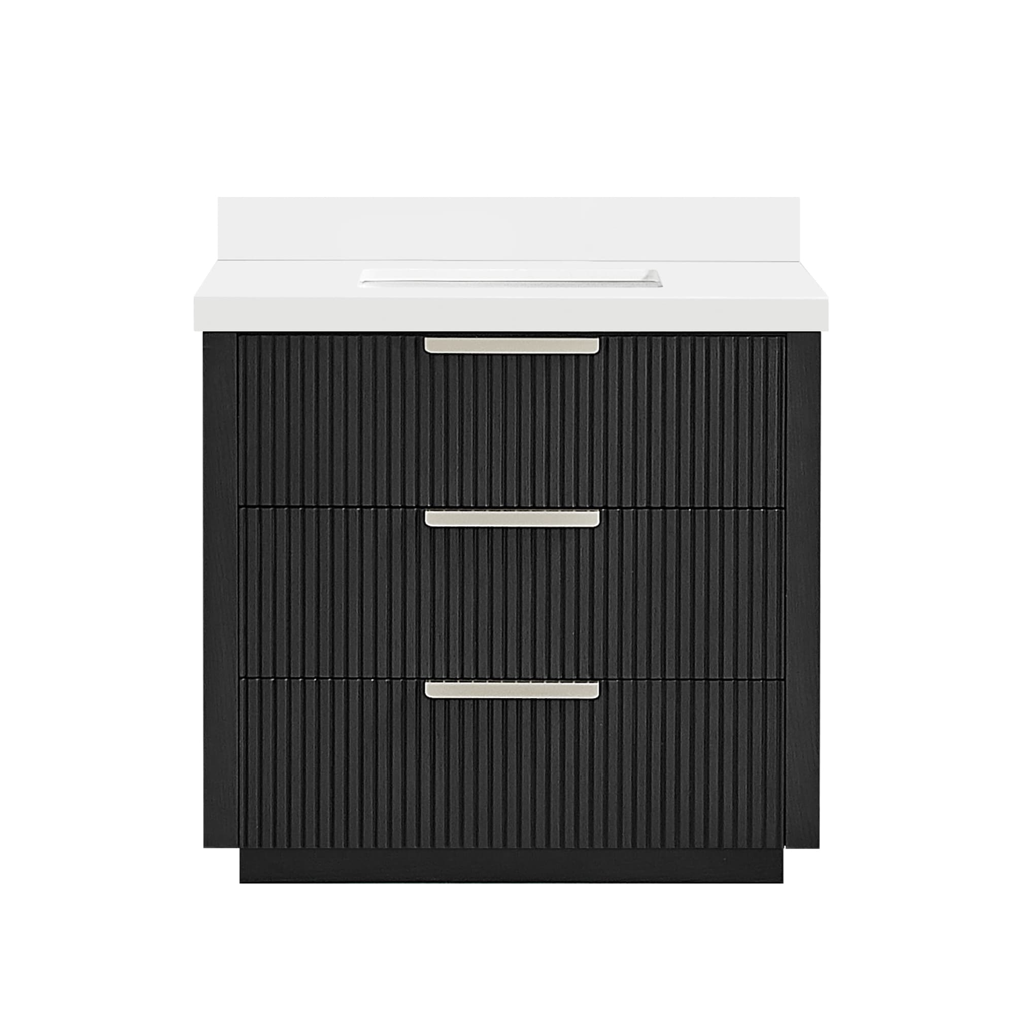 Vinnova 36-in Oak Weathered Black Finish Undermount Single Sink Bathroom Vanity with White Quartz Stone Top Quartz Top