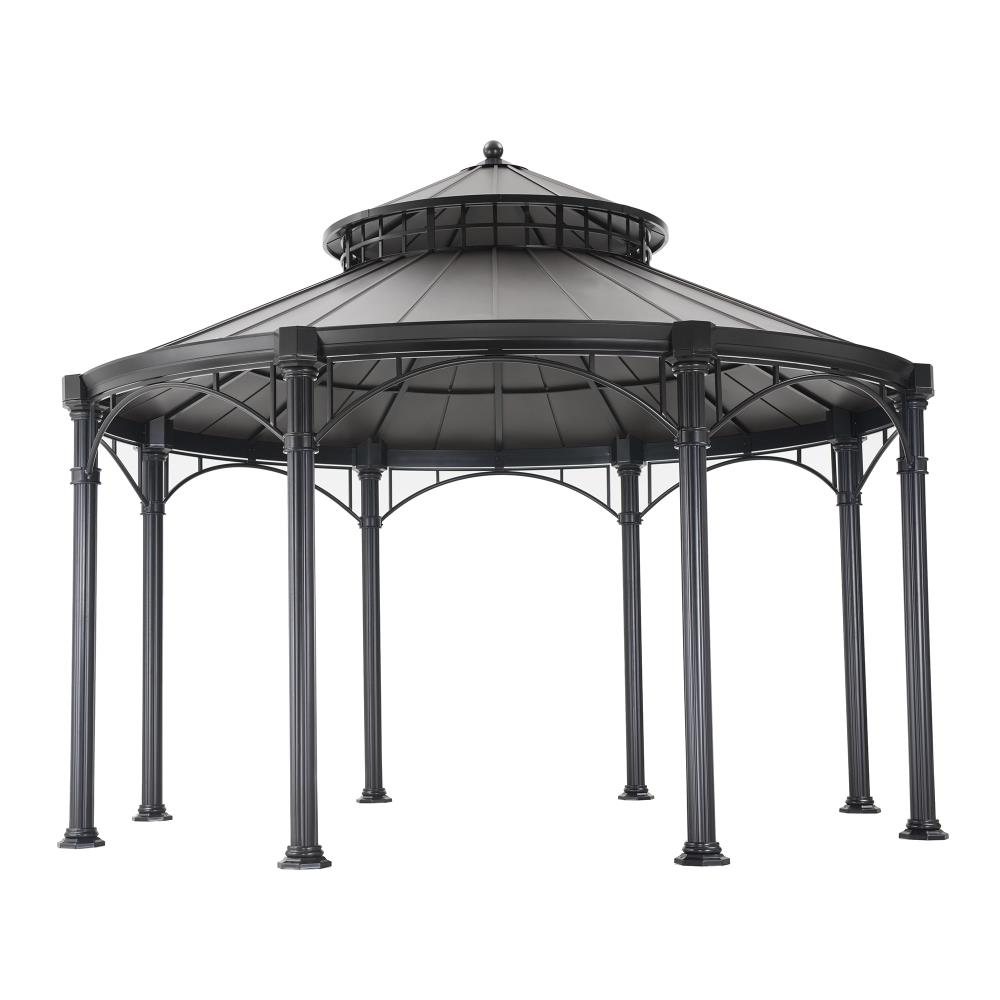 Sunjoy Black Metal Round Gazebo With Steel Roof (Exterior: 14.3-ft X 14 ...