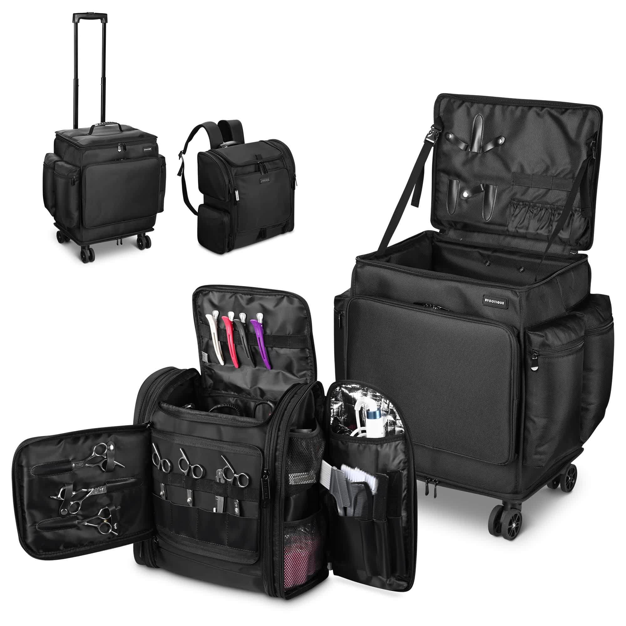 Yescom 12MKCSET001-03386-LO Byootique So FT Rolling Hair Stylist Train Case with Hair Tools Travel Bag Backpack