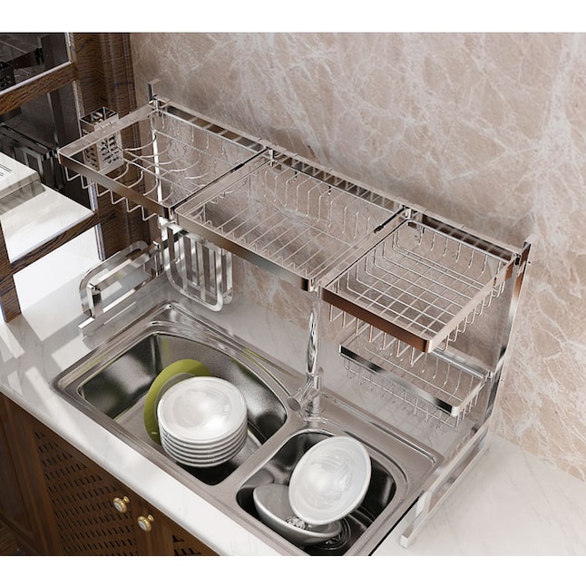  Over The Sink Dish Drying Rack - Cabinet Door Sink Rack - Over  The Counter Dish Drying Rack for Kitchen Sink Shlef Adjustable (Color :  White Full set, Size : 95cm)