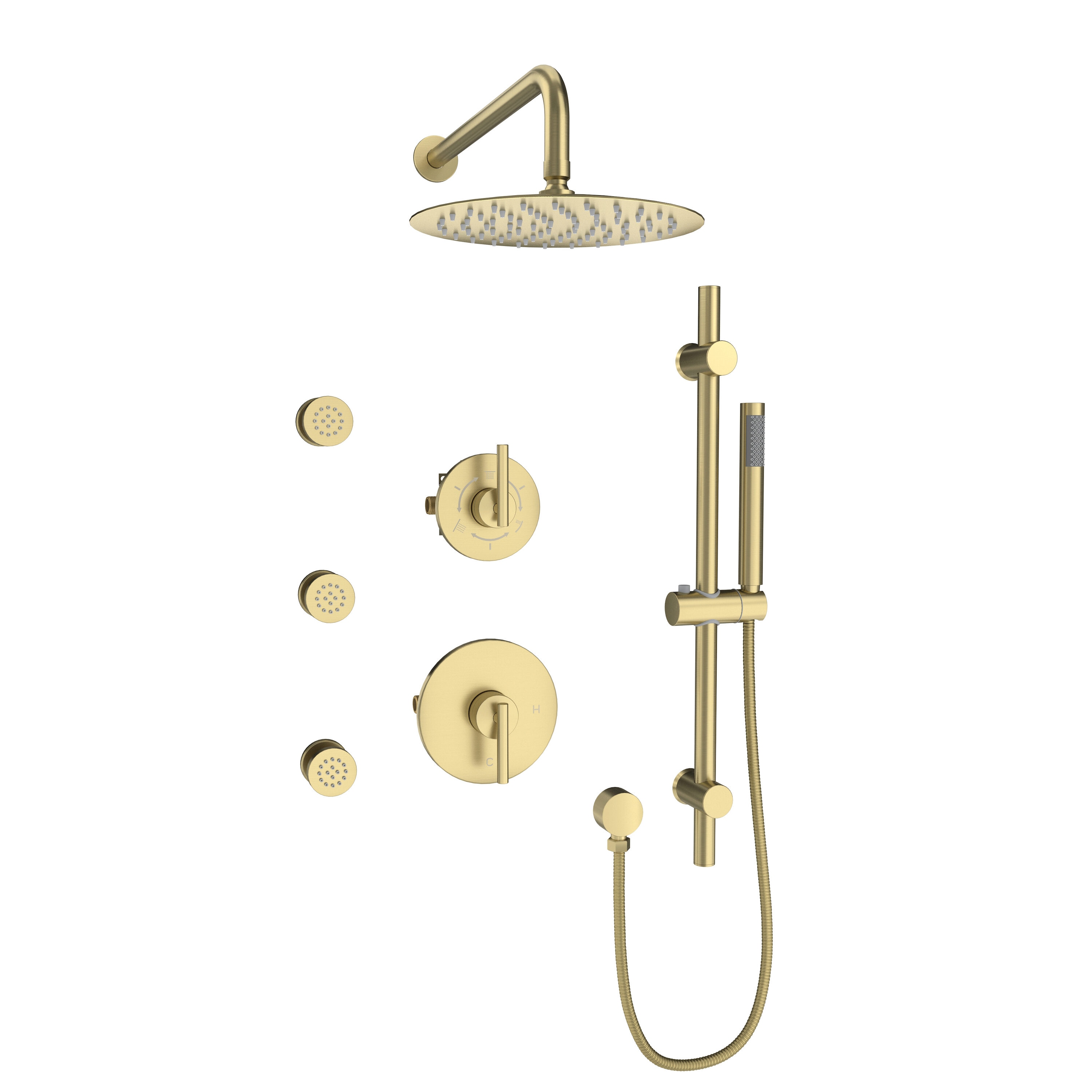 CASAINC CA-A4345-BG Brushed Gold 10-in Built-In Shower Faucet System with 3-way Diverter ( Thermostatic Valve Included )