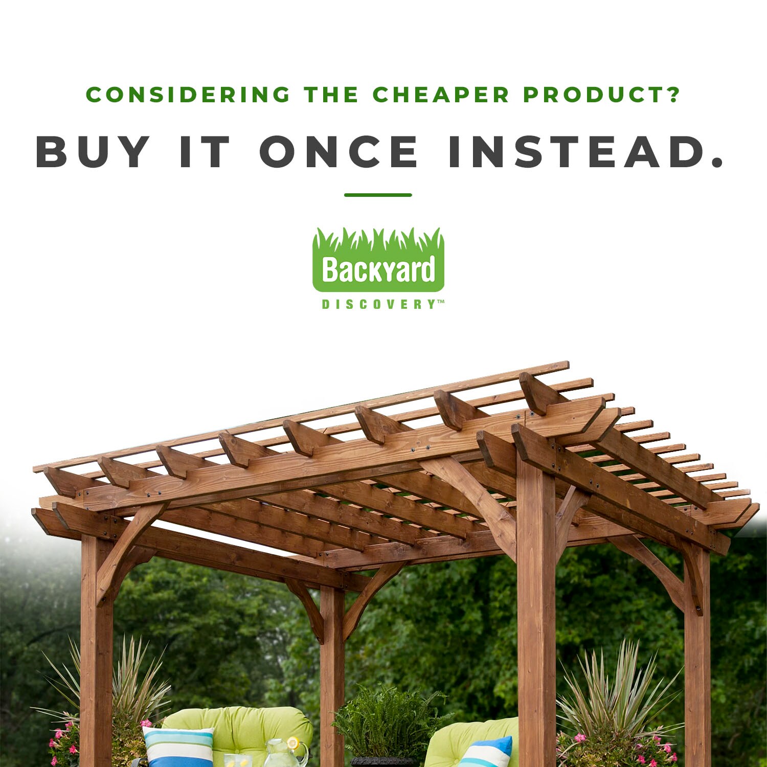 Cedar Wood 10' x 10' Outdoor Pergola with Sculptured Beams