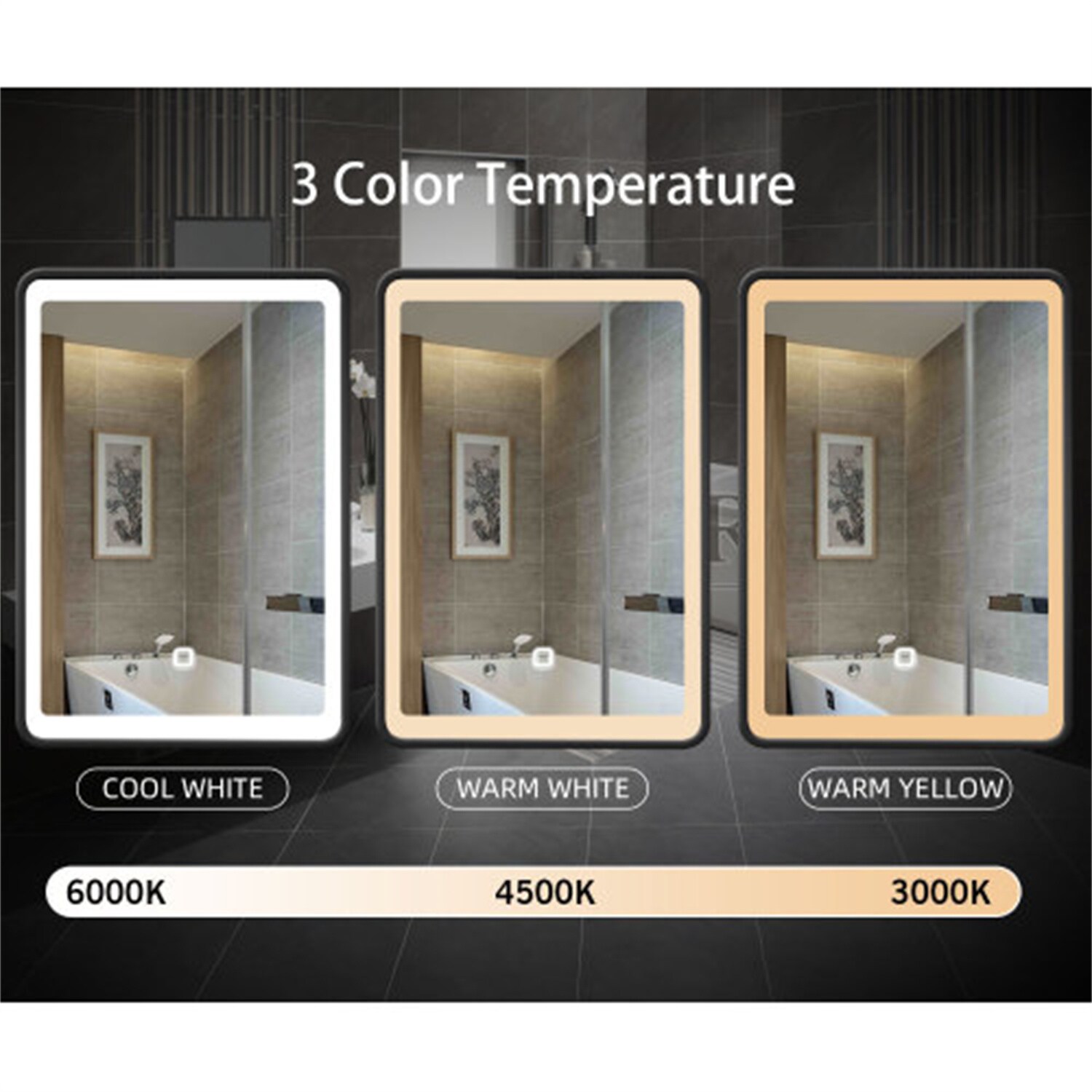 NeuType 20-in W x 28-in H LED Black Square Medicine Cabinet Mirror