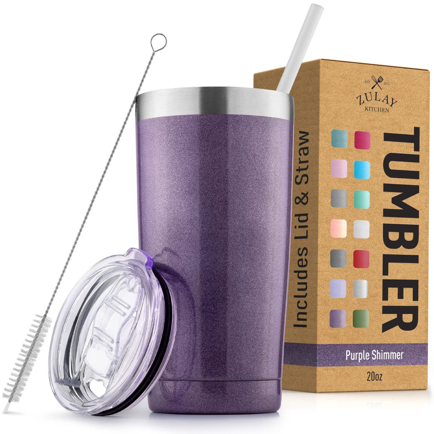 Zulay Kitchen 20 oz Stainless Steel Insulated Tumbler with Lid and Straw
