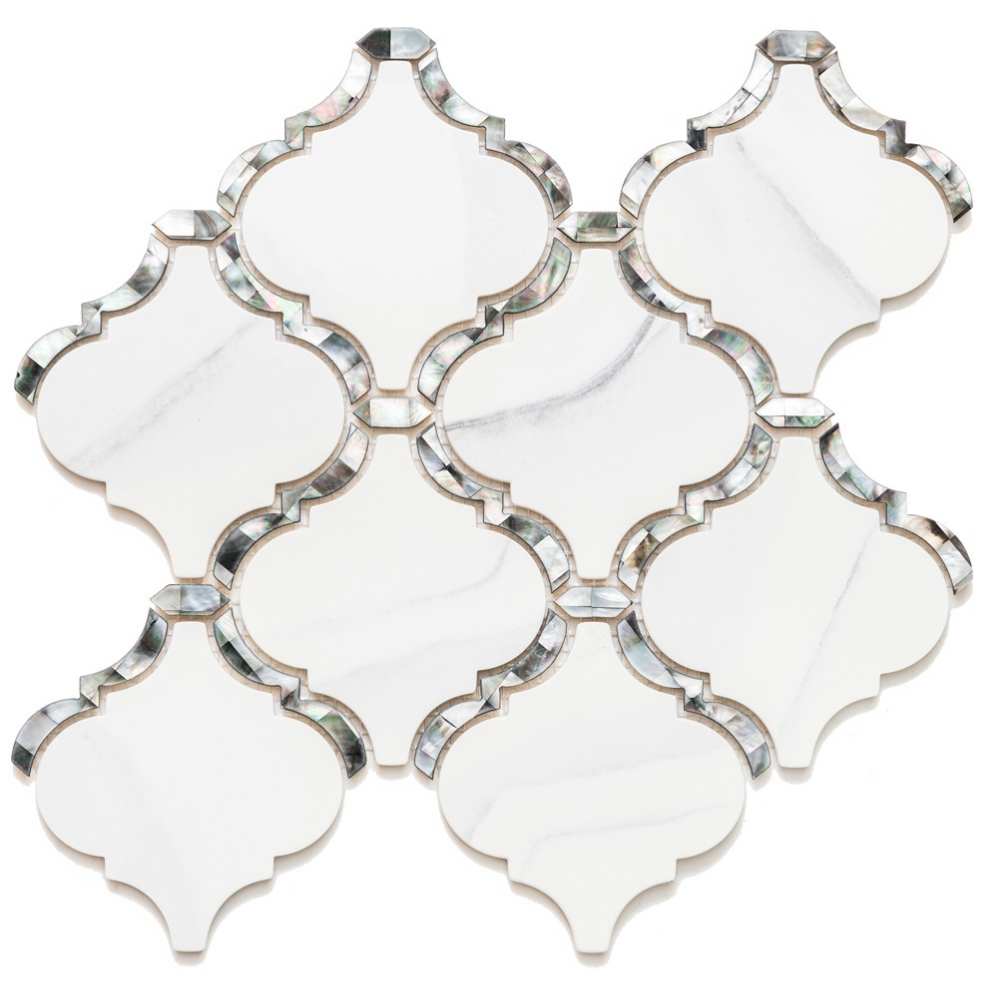 The Tile Life SAKOYLANTST Sample- Tahitian Pearl Lantern Statuario Silver 4-in x 4-in Satin Glass Marble Look Wall Tile