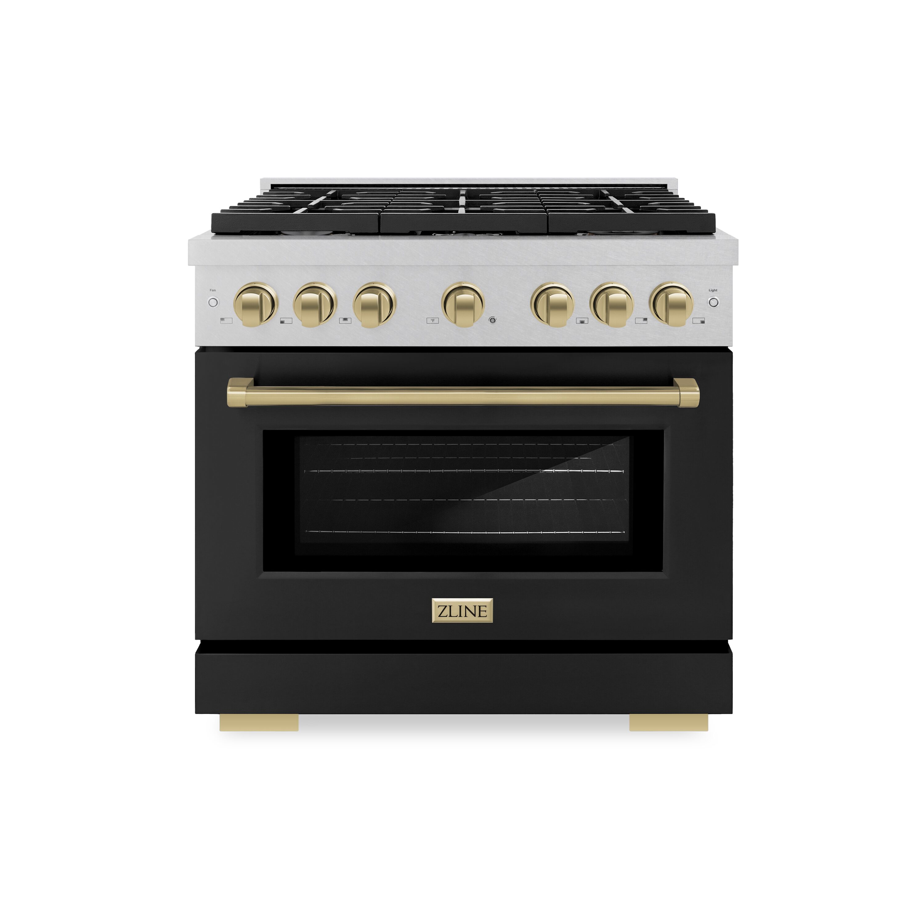 ZLINE KITCHEN & BATH SDRSZ-BLM-36-CB Paramount 36-in Standard 6 burners Convection Oven Freestanding Dual Fuel Range ( Stainless Steel, Black Matte Door, Champagne Bronze Accents )