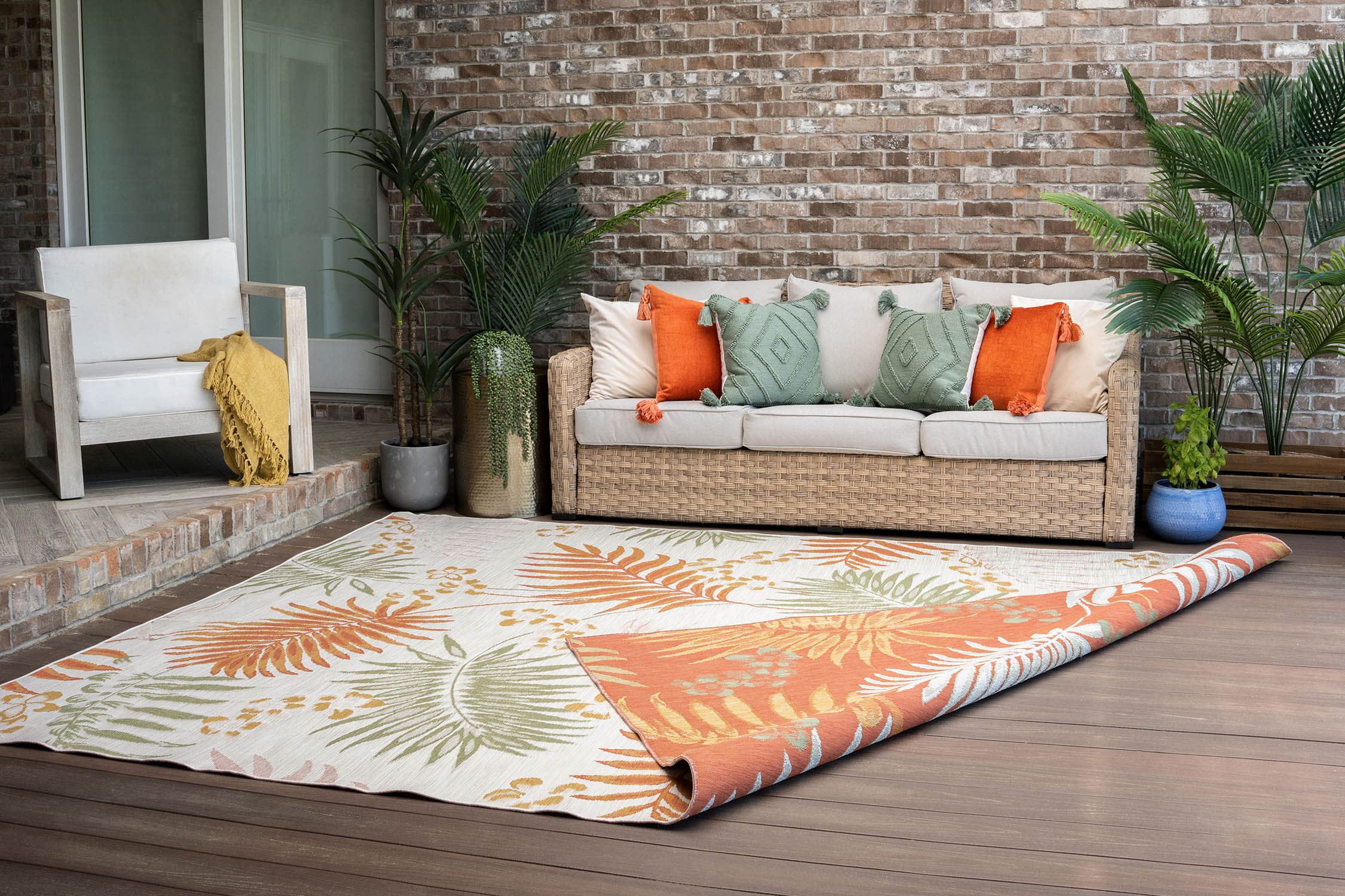 Tayse FLO1222 5X7 Flora 5 x 7 (ft) Loomed Polypropylene Orange Rectangular Indoor/Outdoor Area rug