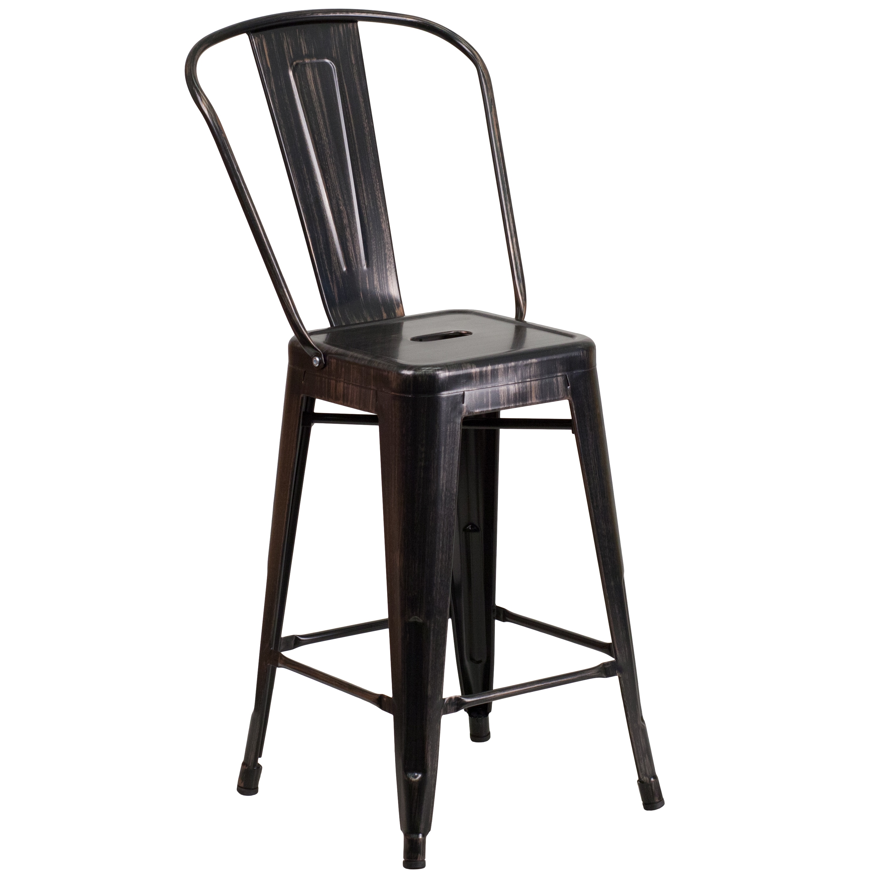 Flash Furniture 889142013655 Kai Black-Antique Gold 24.25-in H Counter height Square seat Stackable Metal Bar Stool and Back