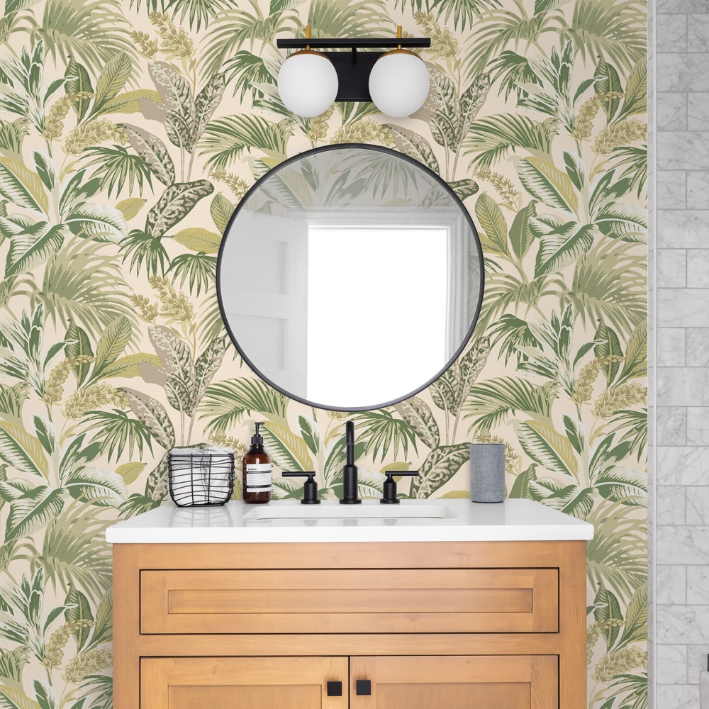 Tropical Green and Beige Vinyl Peel and Stick Wallpaper Roll