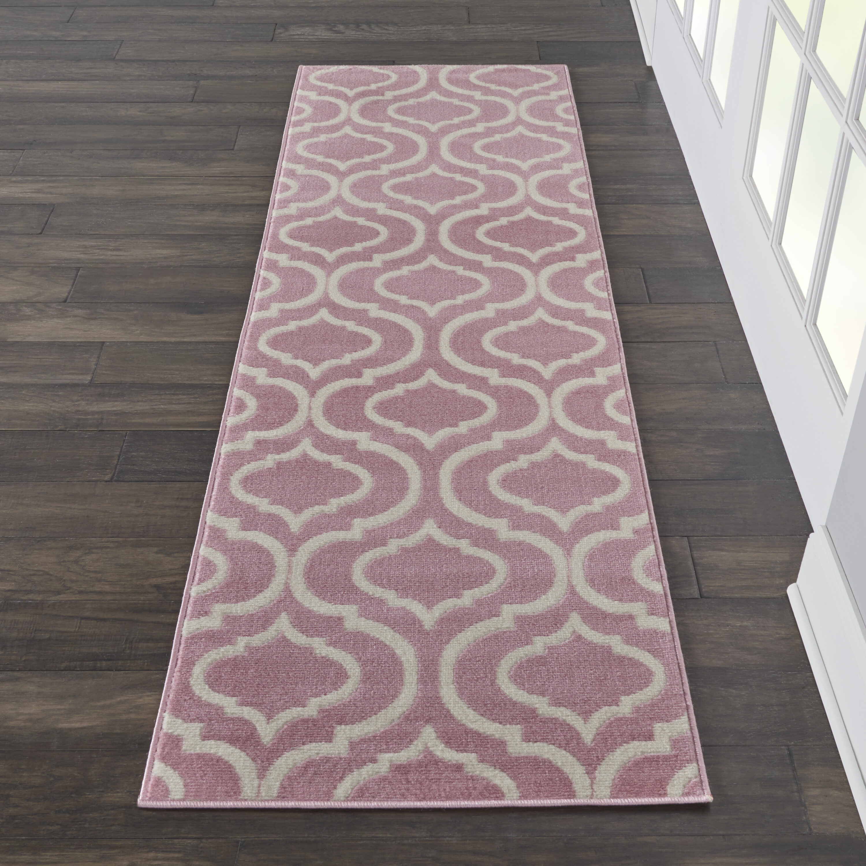 Nourison 99446479891 Jubilant 2 x 8 (ft) Loomed Polypropylene Pink Irregular Indoor Abstract Runner rug