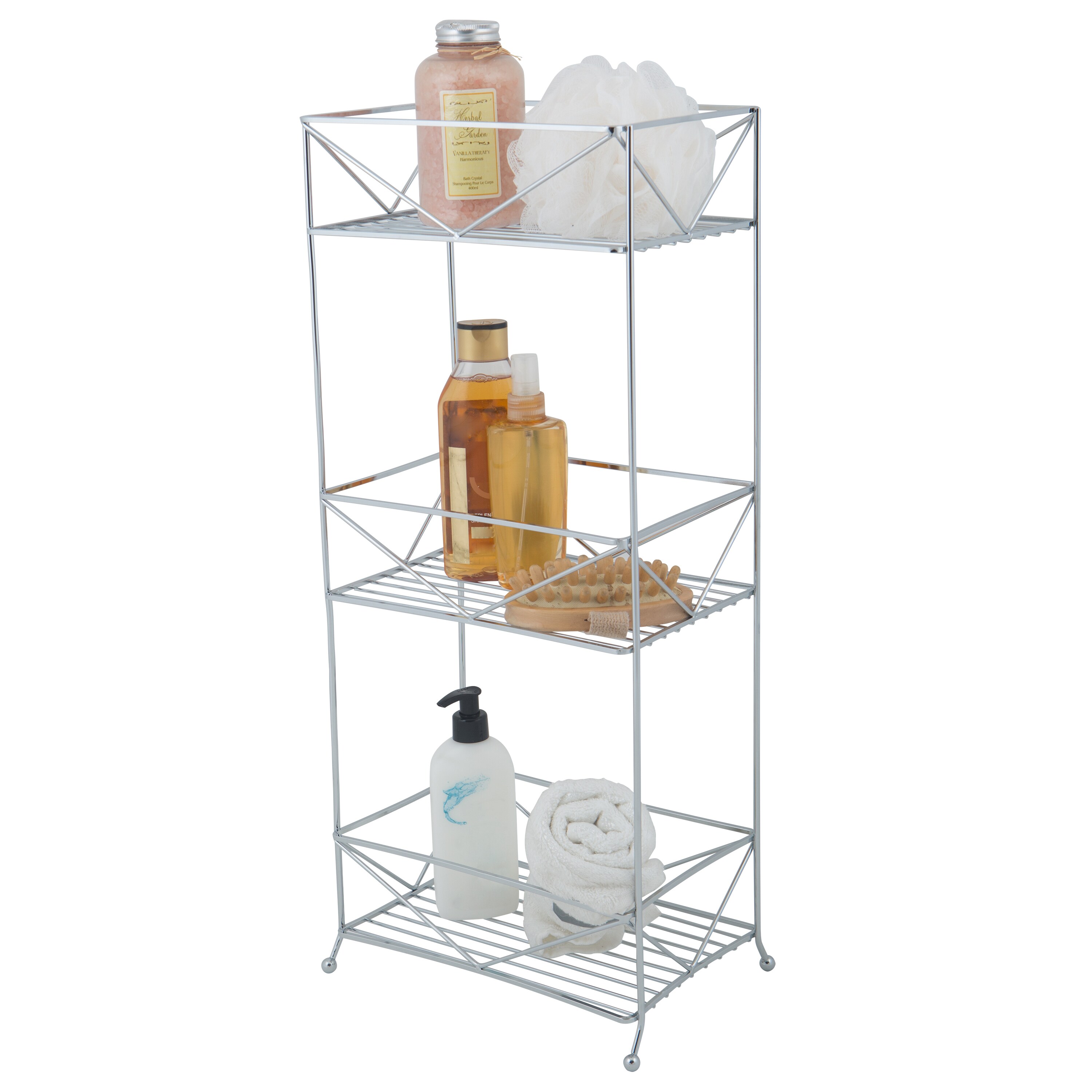 Bath Bliss Chrome Suction Cup Bathroom Corner Shelf Basket