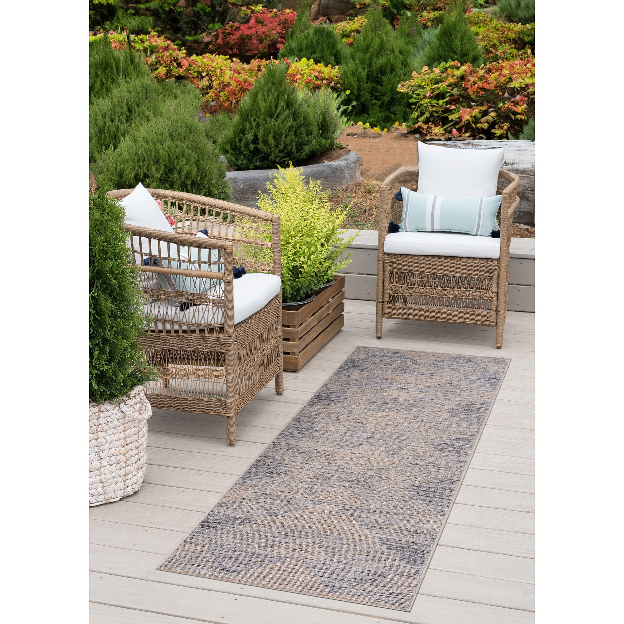 Tayse BLY1153 2X8 Bailey 2 x 8 (ft) Flatweave Polypropylene Natural/Gray Rectangular Indoor/Outdoor Geometric Mid-Century Modern Runner rug