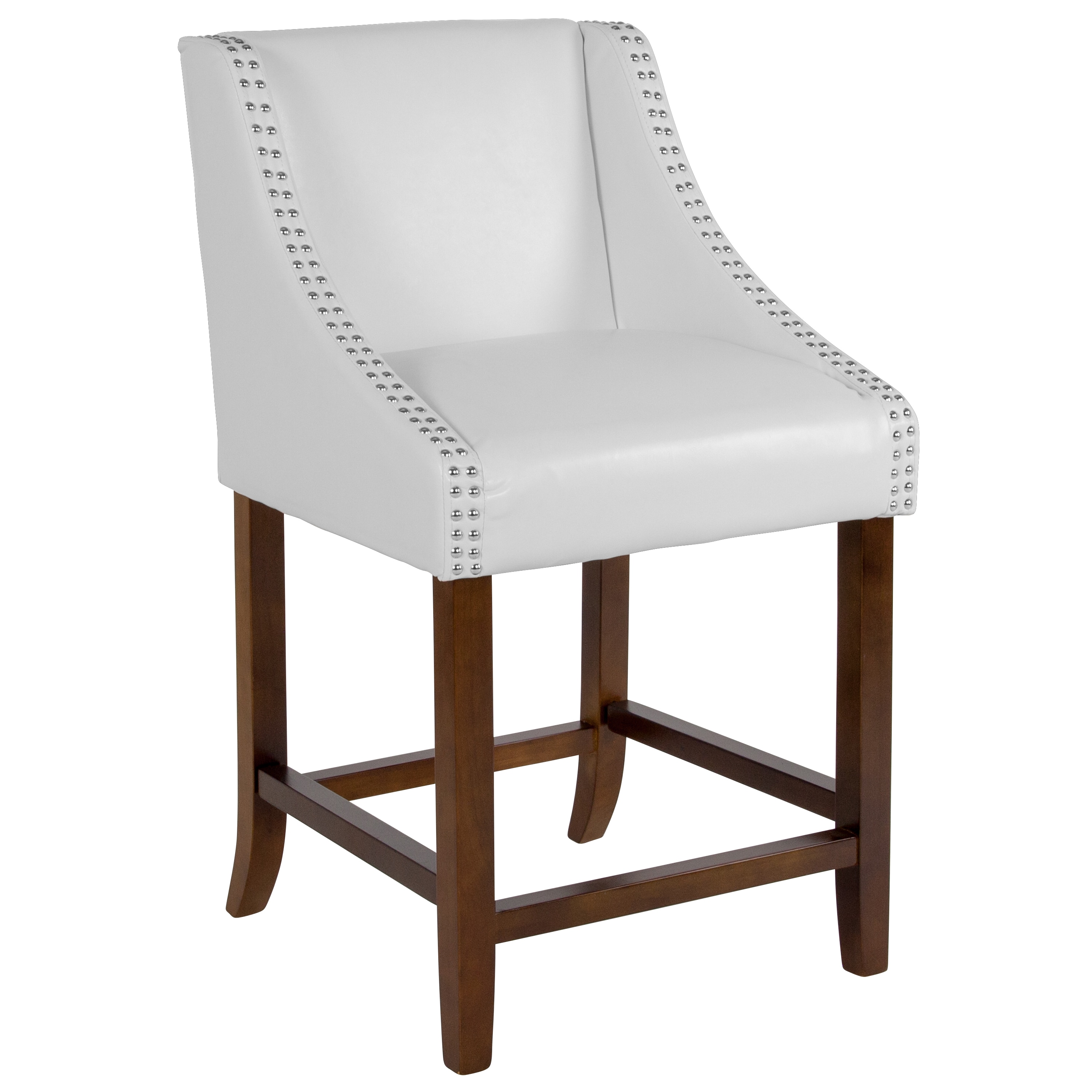 Flash Furniture 889142264903 Carmel Series White Leather 24.0-in H Counter height Square seat Upholstered Wood Bar Stool with Arms and Back