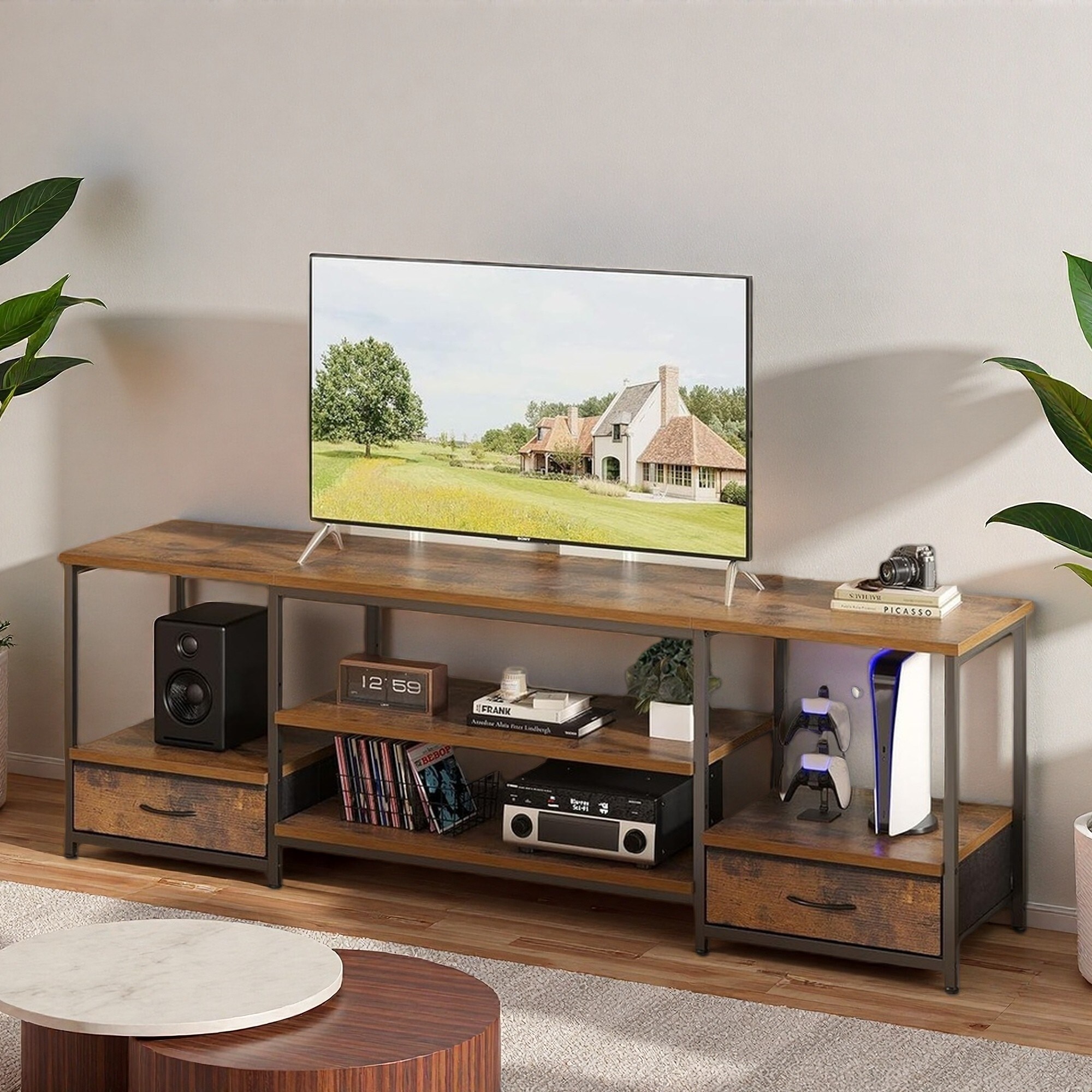 GlasFlength -  TV Stand for Living Room Mid Century Modern Entertainment Console with Two Drawers...