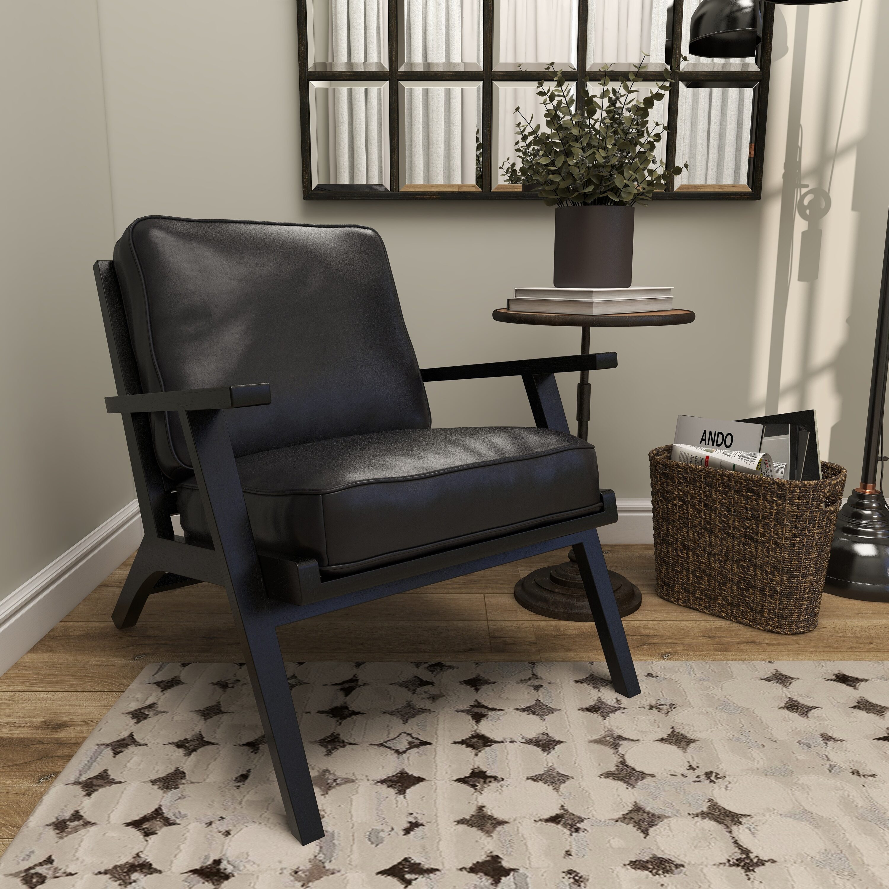 Grayson Lane 820886 Modern Black Mid Century Leather Accent Chair