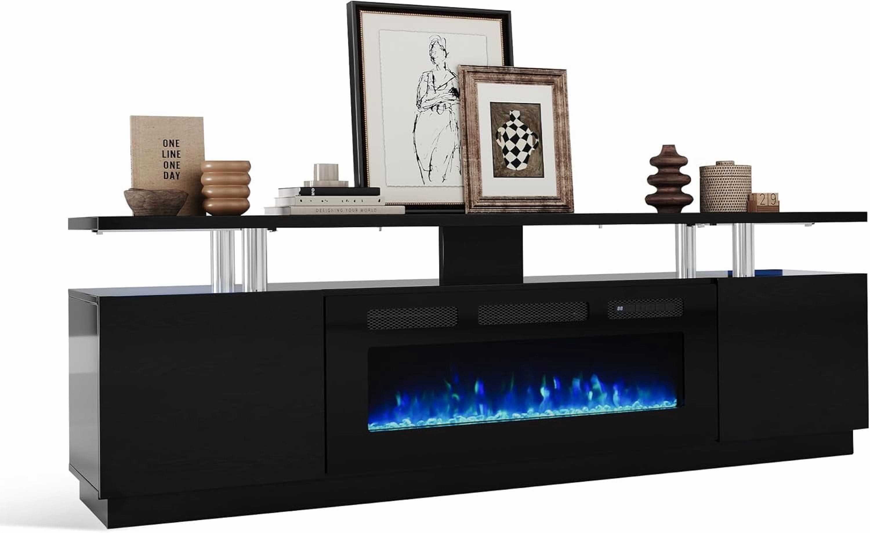 Garvee 70inch Fireplace TV Stand with 36inch Electric Fireplace  12 Flame Colors Remote Timer Adjustable Temperature High Gloss Entertainment Center for TVs Up to 80inch