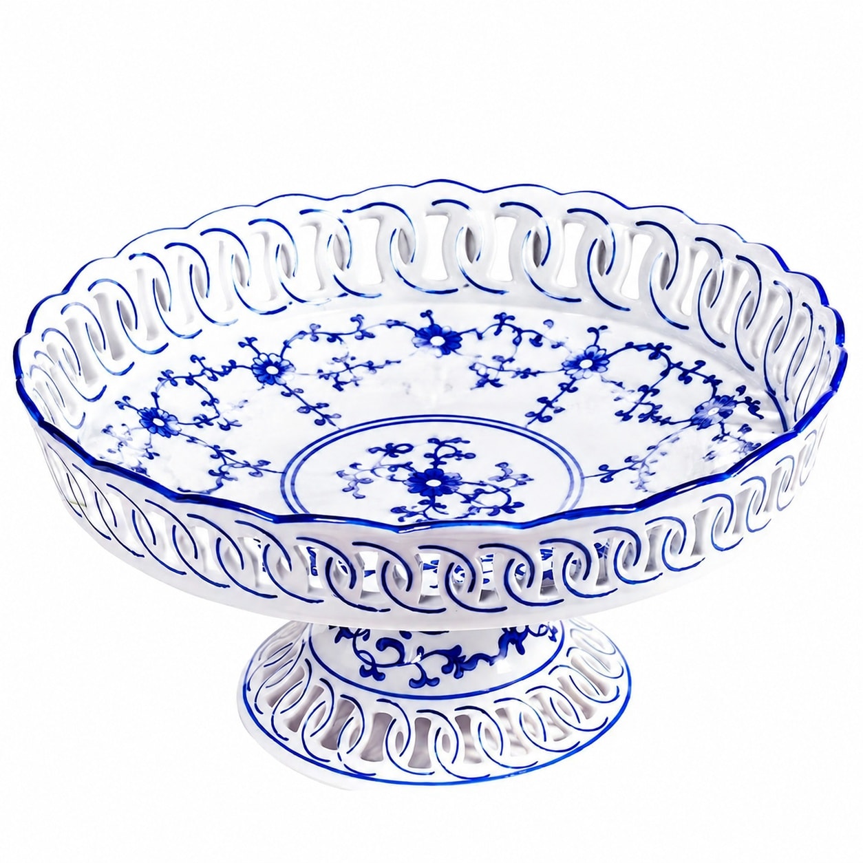 Aoibox  Decorative Porcelain Pedestal Fruit Bowl Blue and White Floral Pattern 11 in Dia x 5 7 in H Tabletop
