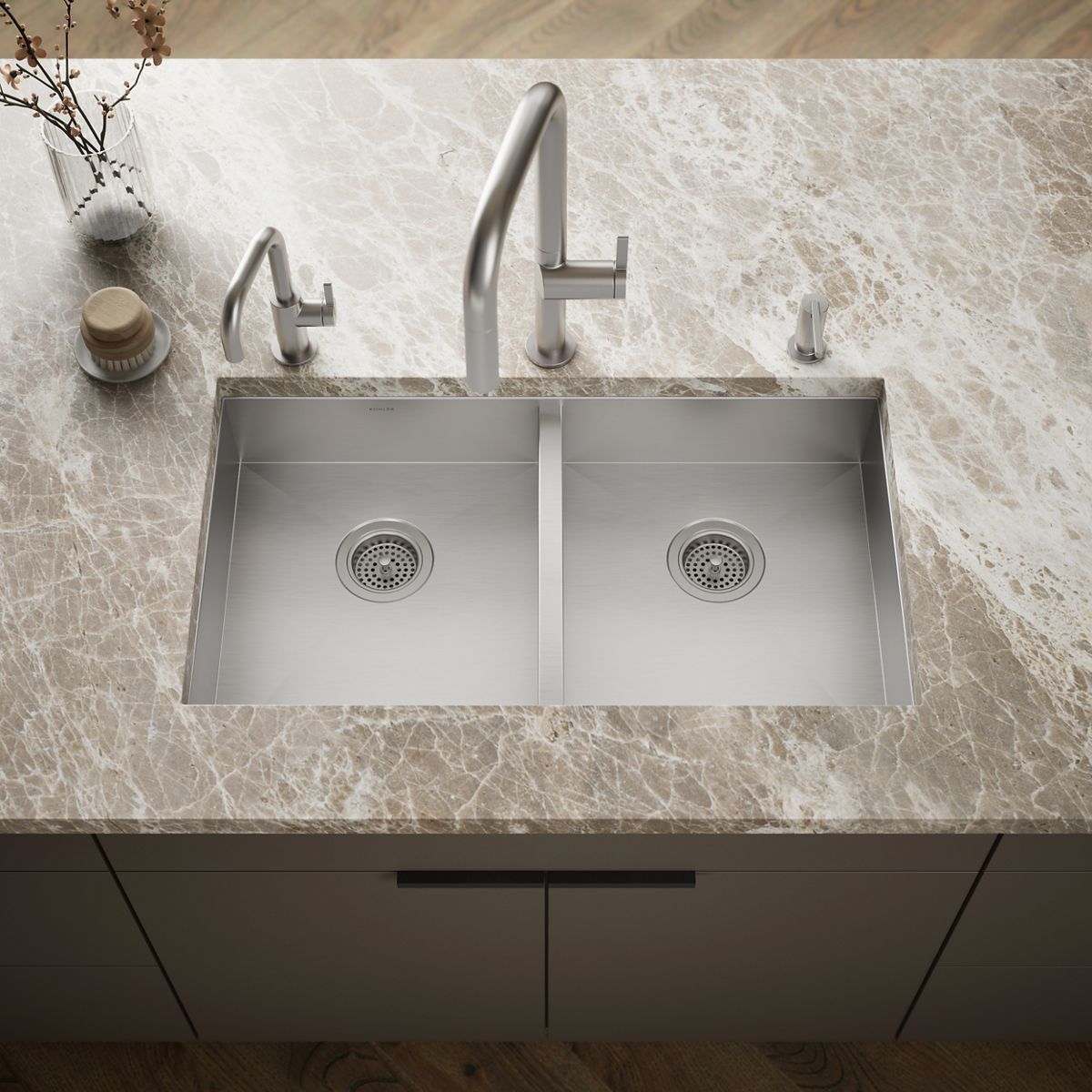 KOHLER Vault Undermount 32-in x 18.3-in Stainless steel Double equal bowl Kitchen Sink