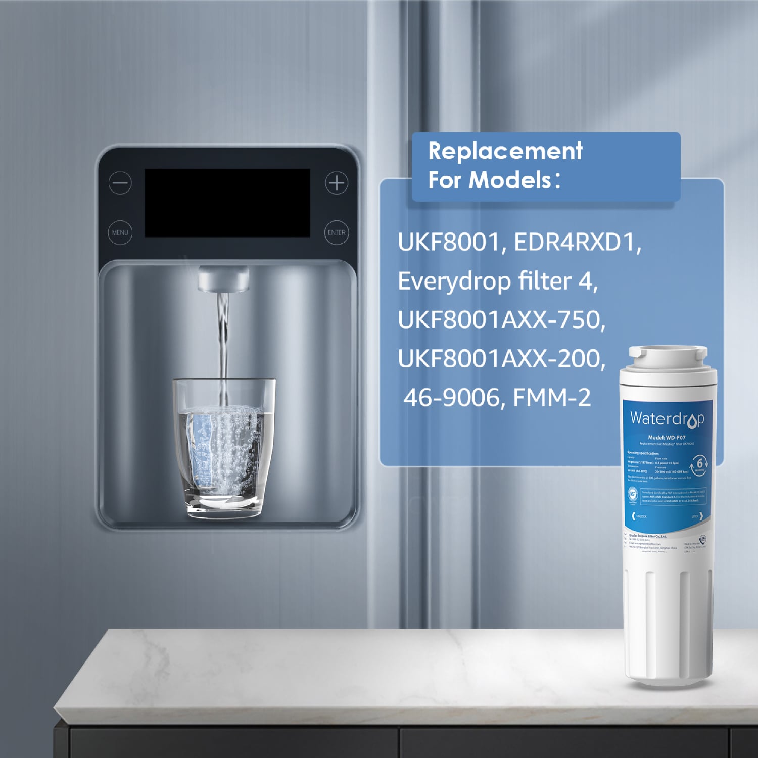 Waterdrop Push-In Refrigerator Water Filter UKF8001 Refrigerator In The ...