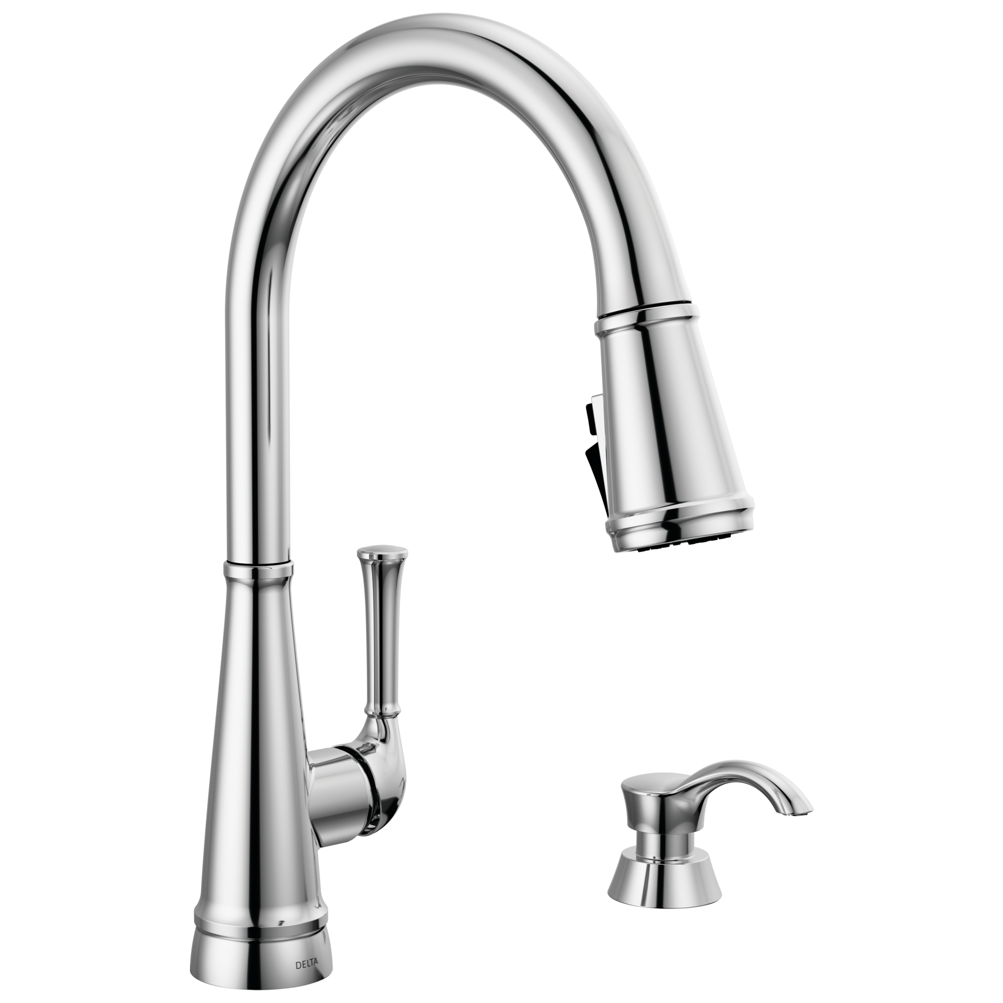 Alpen Chrome Single Handle Pull-down Kitchen Faucet with Deck Plate and Soap Dispenser Included Rubber | - Delta 19814Z-SD-DST