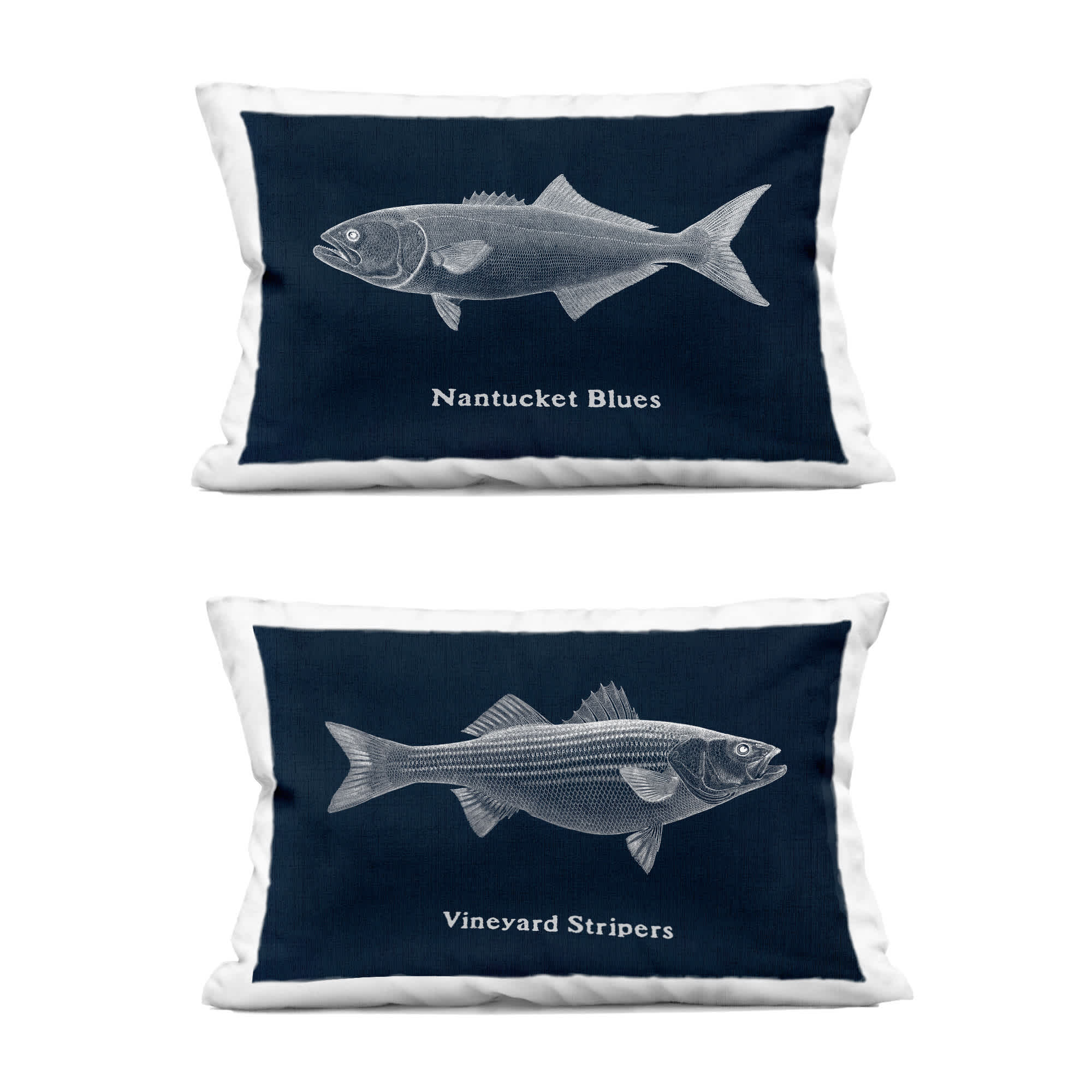 Stupell Industries PL2-894-RCW-2P-14X20 Coastal Fish on Navy Blue 2pc Decorative Printed Pillow Set Design by Phillipa Katz