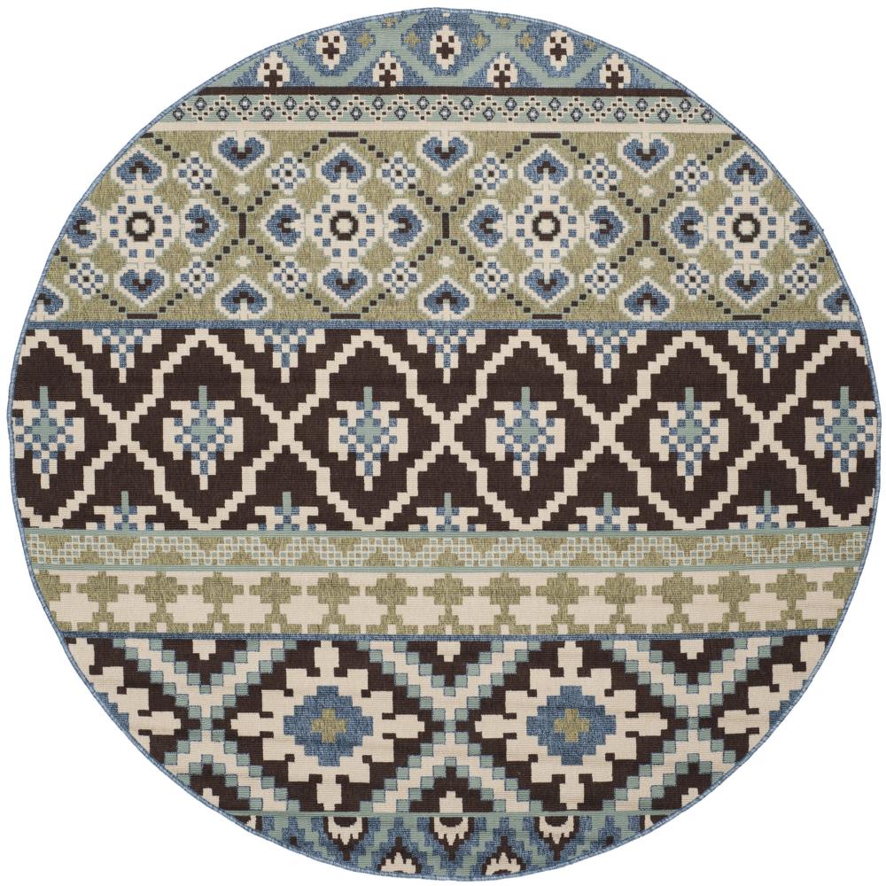 Safavieh VER097-0624-7R Veranda Srbislava 7 x 7 (ft) Loomed Synthetic Chocolate/Blue Round Indoor/Outdoor Abstract Coastal Area rug