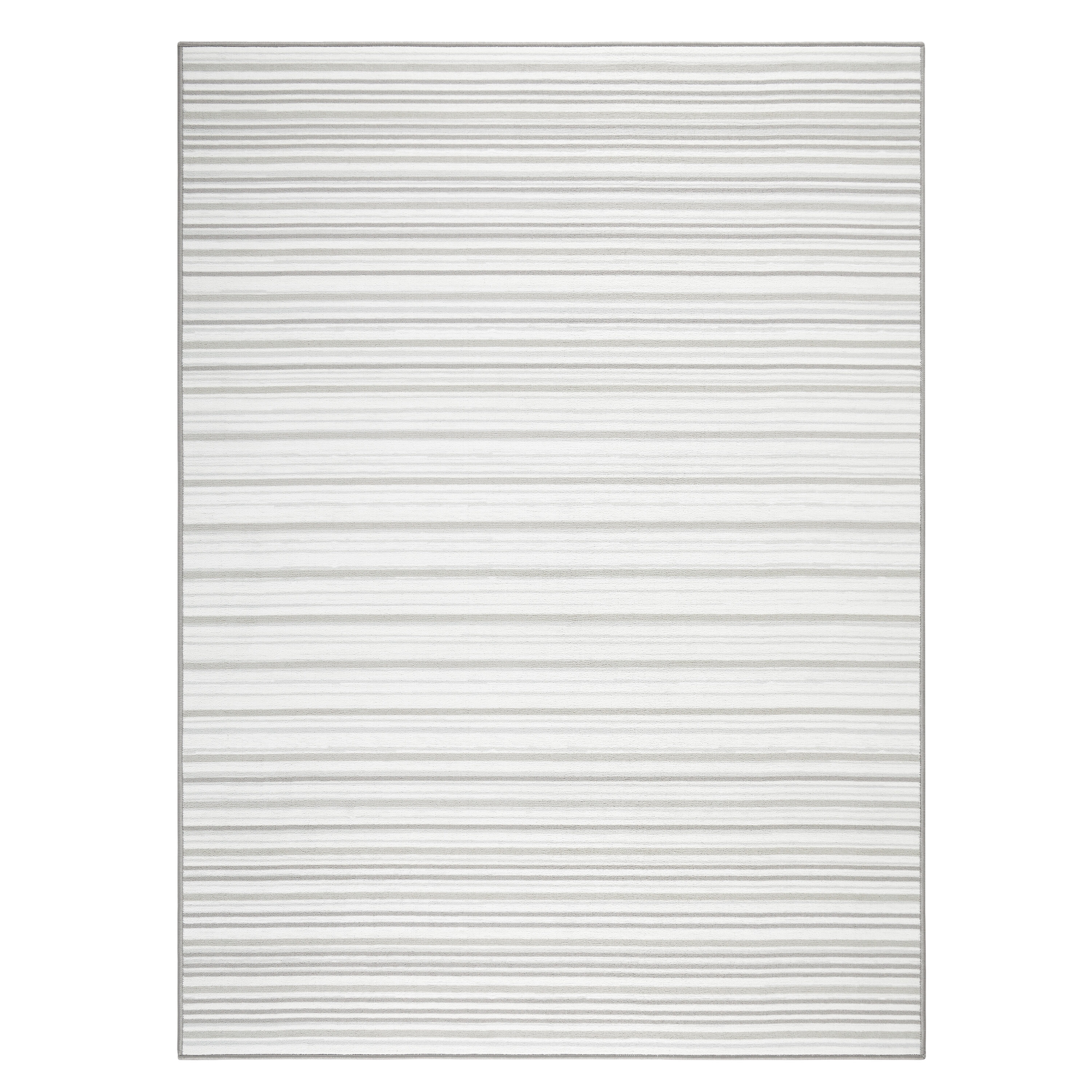 Layne Silver Gray Stripe Washable Synthetic Area Rug 6' x 9'