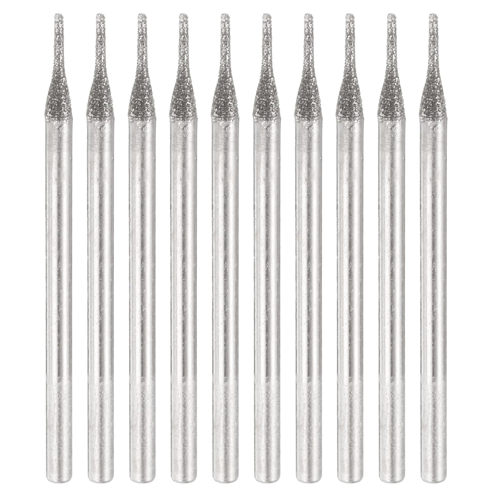 Unique Bargains 10pcs 80 Grits Diamond Hole Saw Cylindrical Head Grinding Drill Bits 0.8mm Cylinder Head Carving Drilling Hole Tools with 2.35mm3/32 Inch  Shank for Gems Glass Agate Jade Emerald