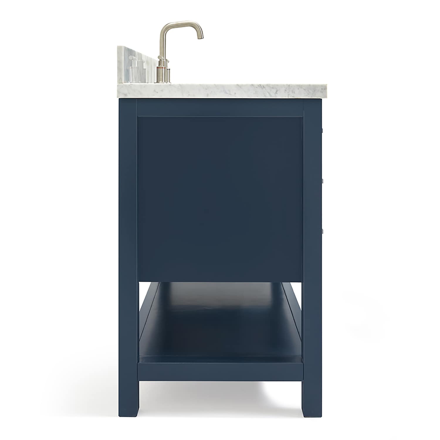 Midnight Blue Solid Wood Bath Vanity with White Marble Top