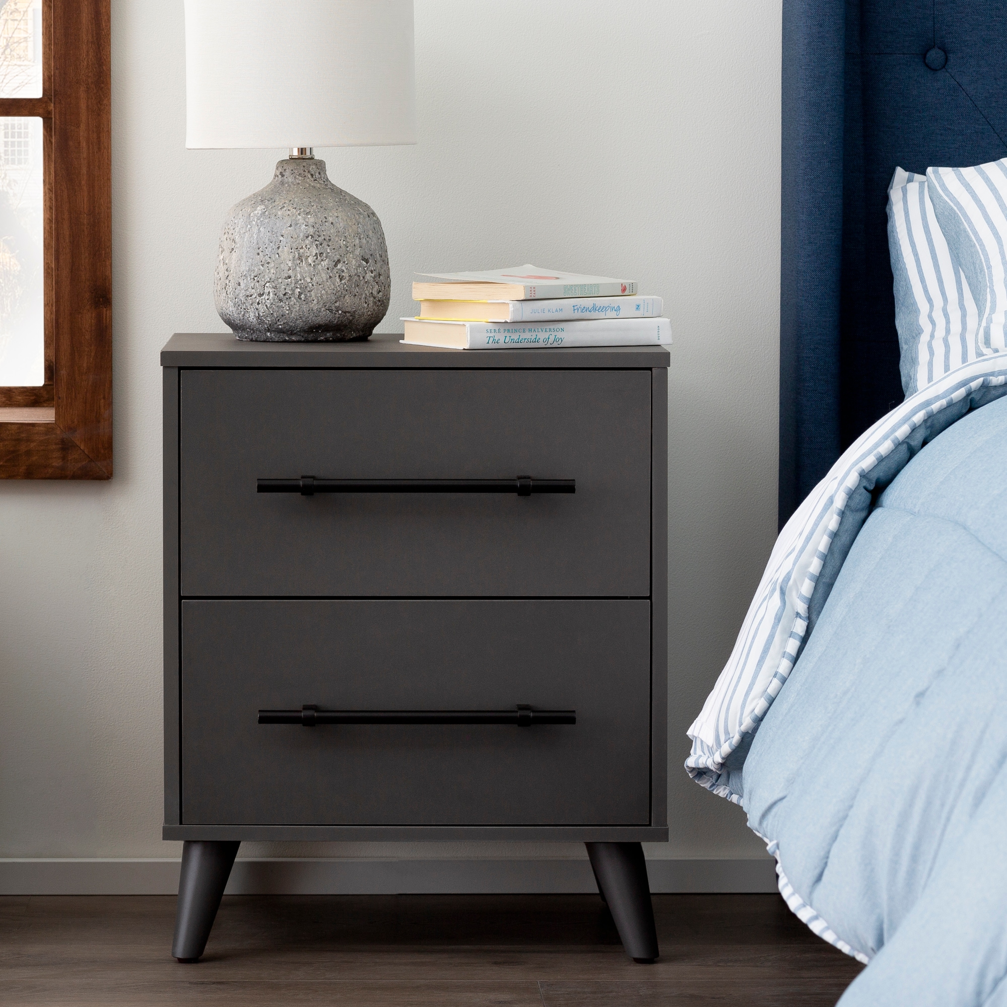 2-Drawer Nightstand with Removable Fabric Bins, Sturdy Iron Frame