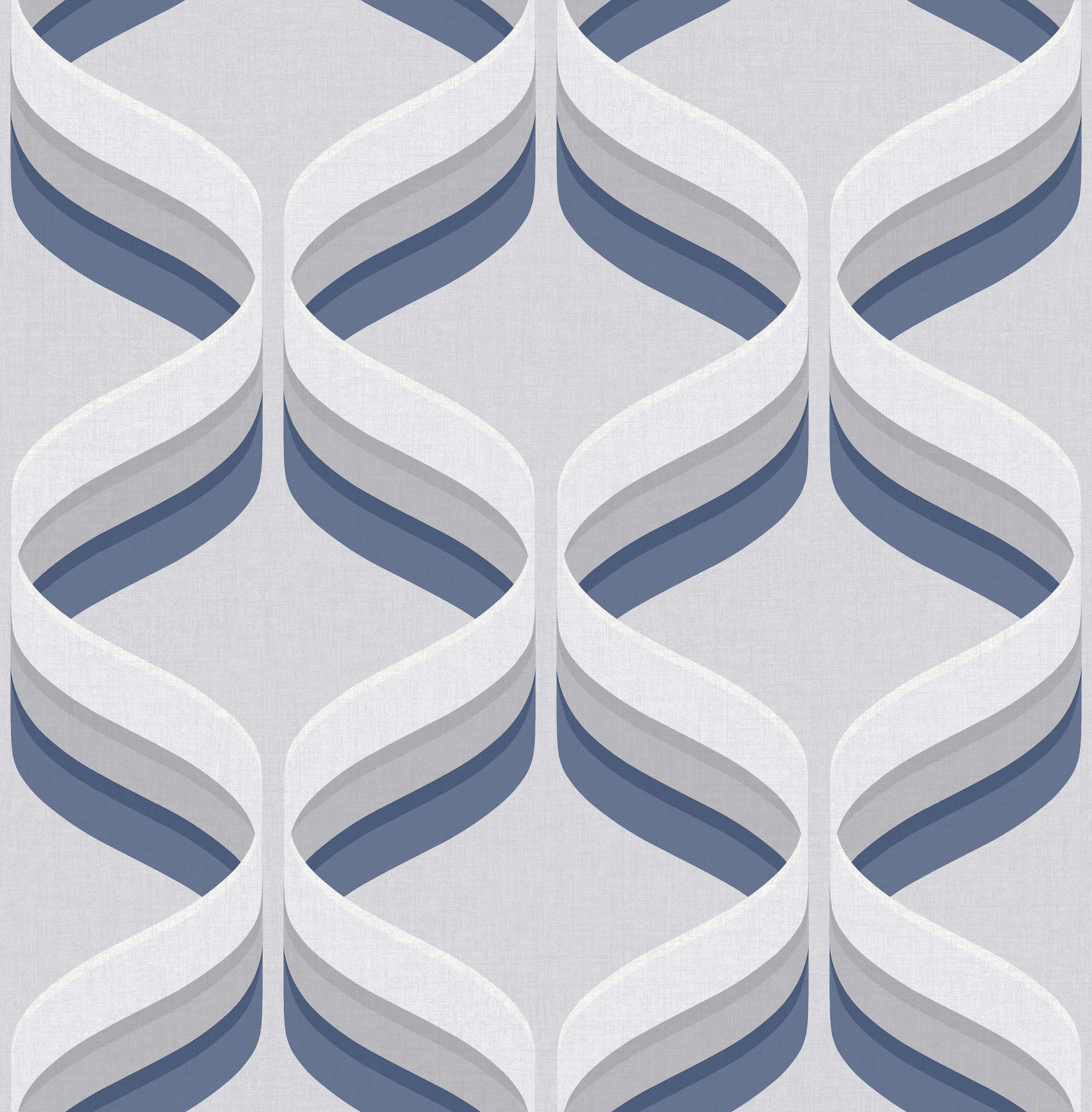 Fresco 107744 Fresca 56-Sq. Feet Grey/Navy Paper Geometric Unpasted Wallpaper