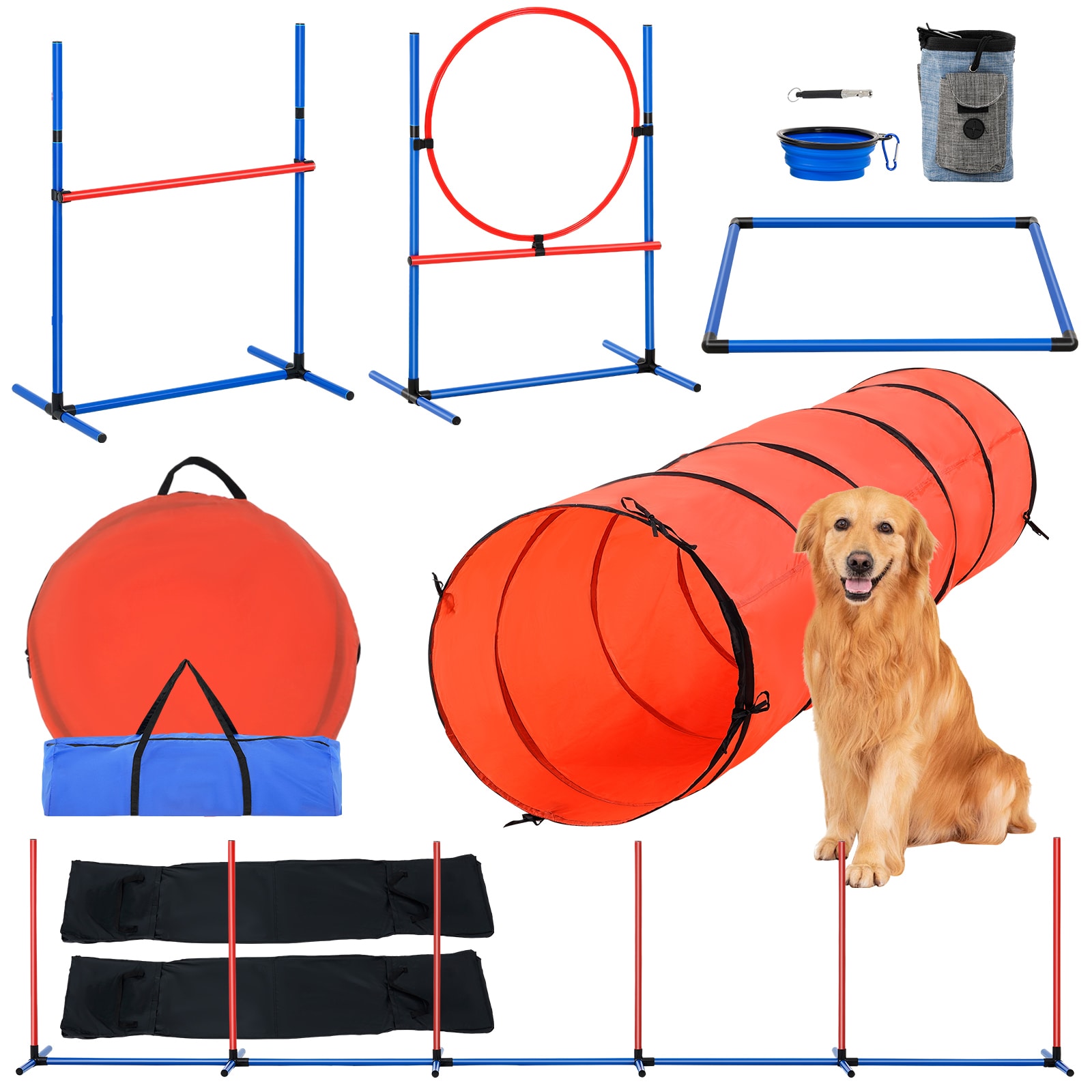 VEVOR - Dog Agility Training Equipment  5 PCS Set Upgrade with Adjustable High Hurdles 6 Weave Po...