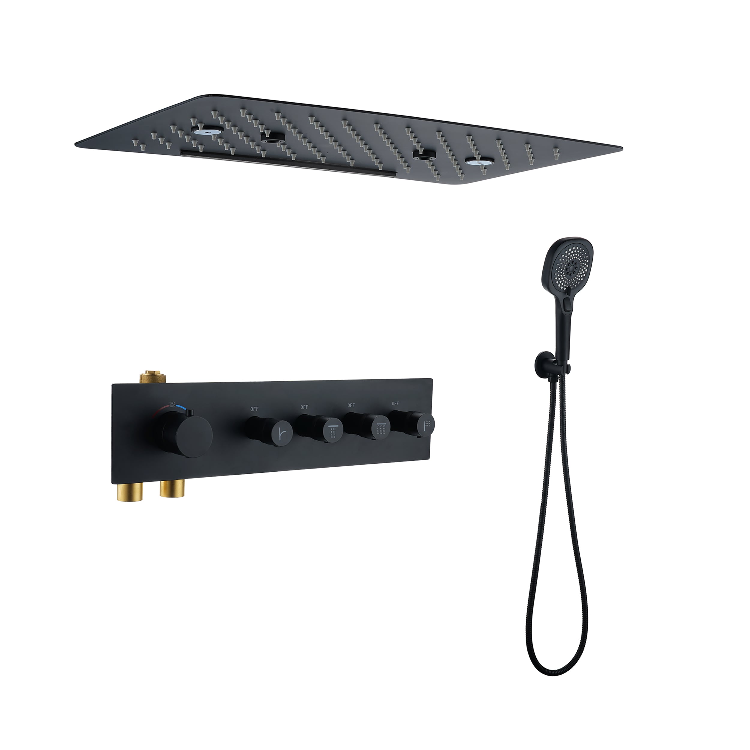 CASAINC CA-160209EB Matte Black 16-in Built-In Shower Faucet System with 4-way Diverter ( Thermostatic Valve Included )