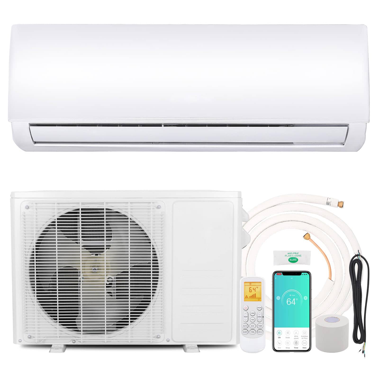  ACA-2507A Achazel 18-BTU 23V 19 SEER2 Single Zone Ductless Mini Split Air Conditioner Wifi Enabled Heater AC Unit Inverter Wall Mounted Energy Saving Cools Up To 125 Sq Ft Include Remote Control Heat Pump Installation Kit