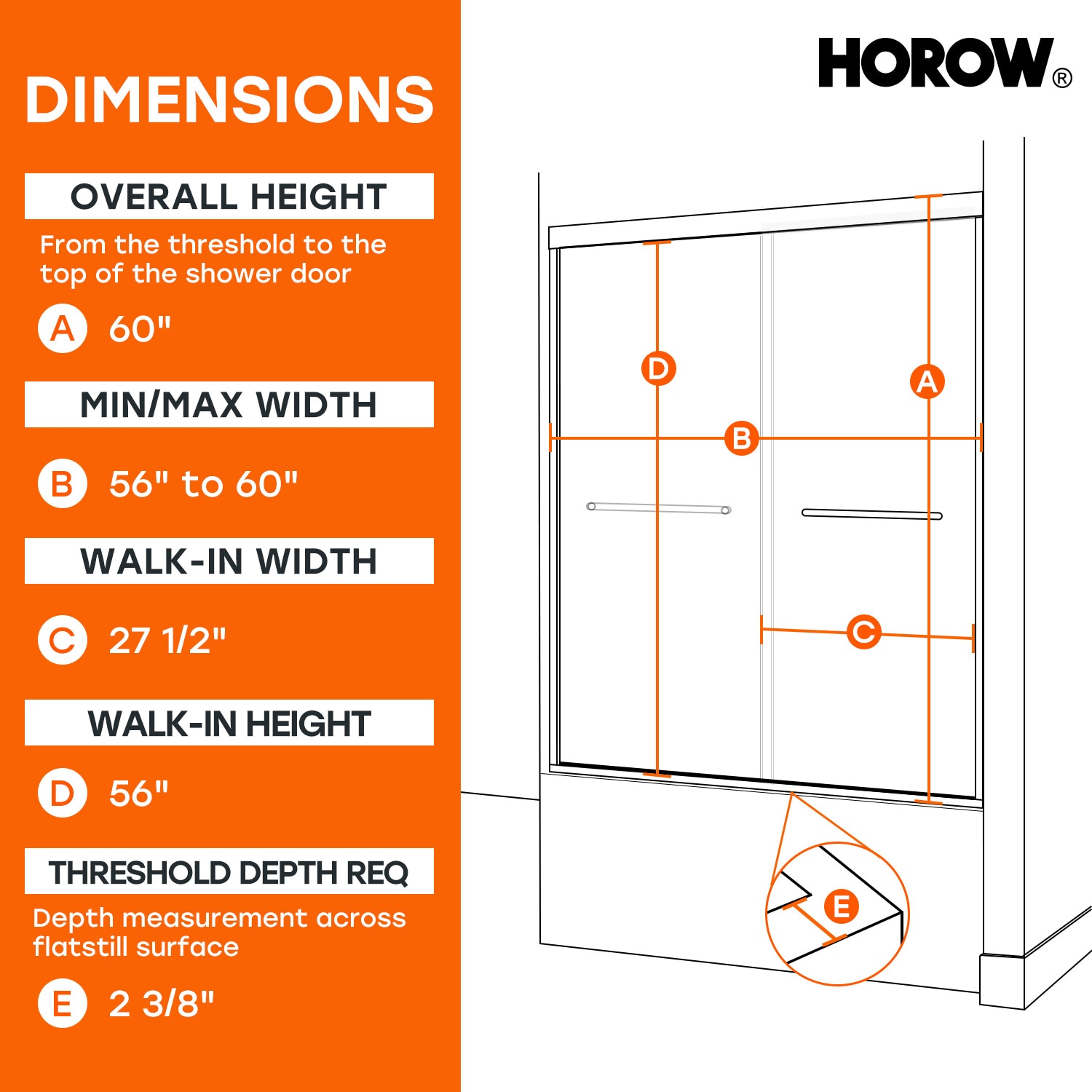 HOROW SD-BE6060-MB Bathtub-Doors - View #15