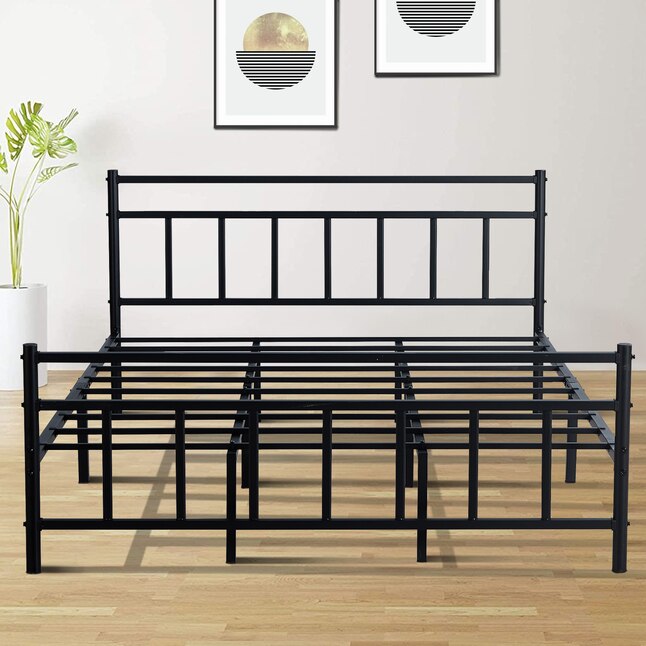 Clihome Black Metal Frame Full Size Bed, Rustic Wooden Queen Size Bed Frame Dimensions Philippines