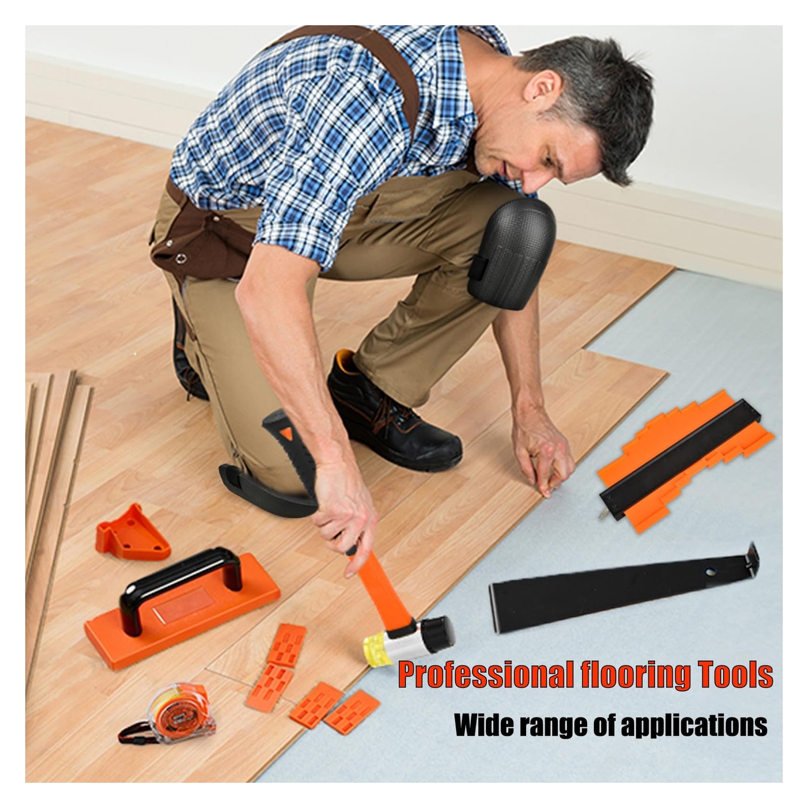 AKSCYZM  Laminate Wood Flooring Installation Kit Vinyl Flooring Tools with Spacers Tapping Blocks Heavy Duty Pull Bar Reinforced Double Faced