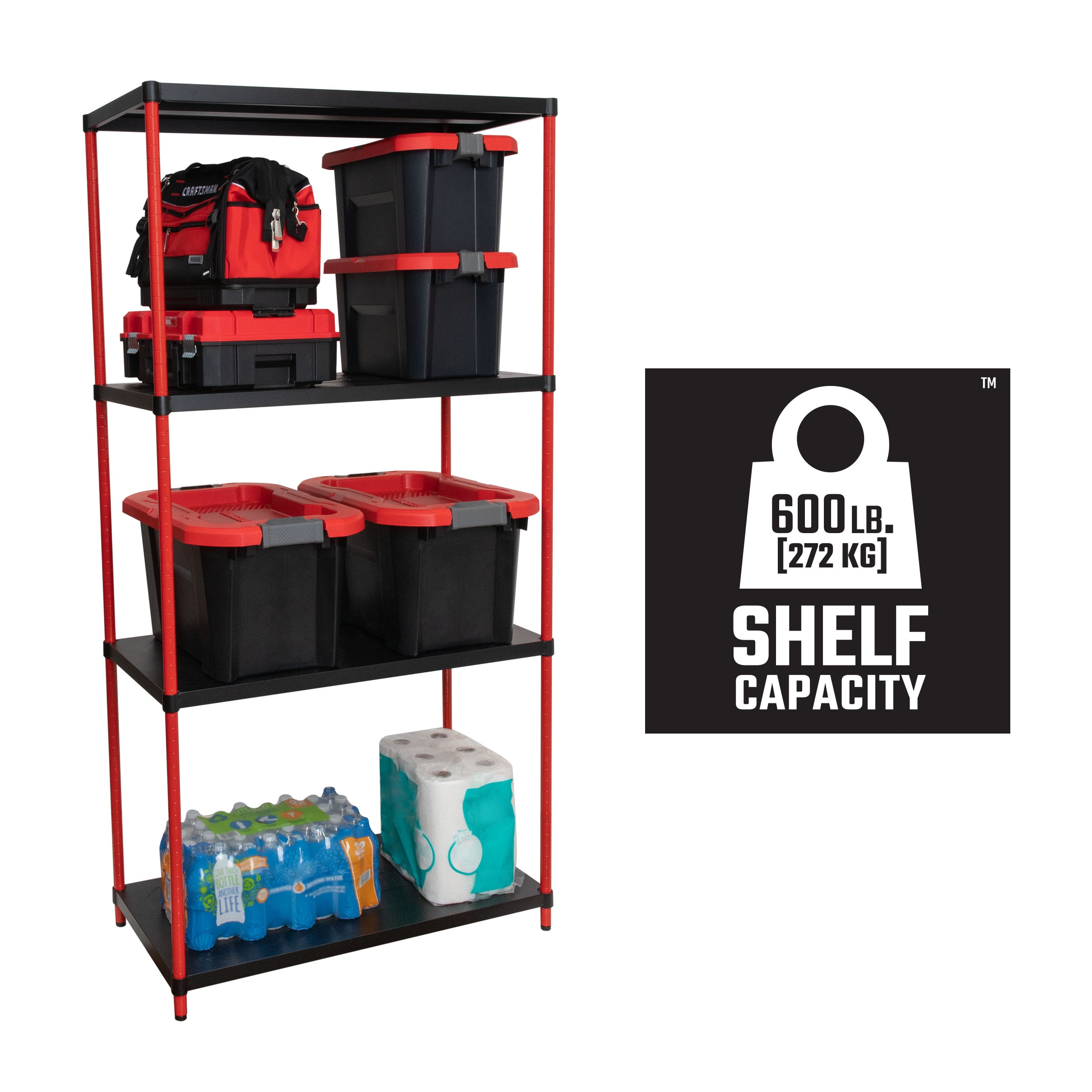 Style Selections LC4HC-R Steel 4-Tier Utility Shelving Unit (35.7-in W x 14-in D x 53-in H)